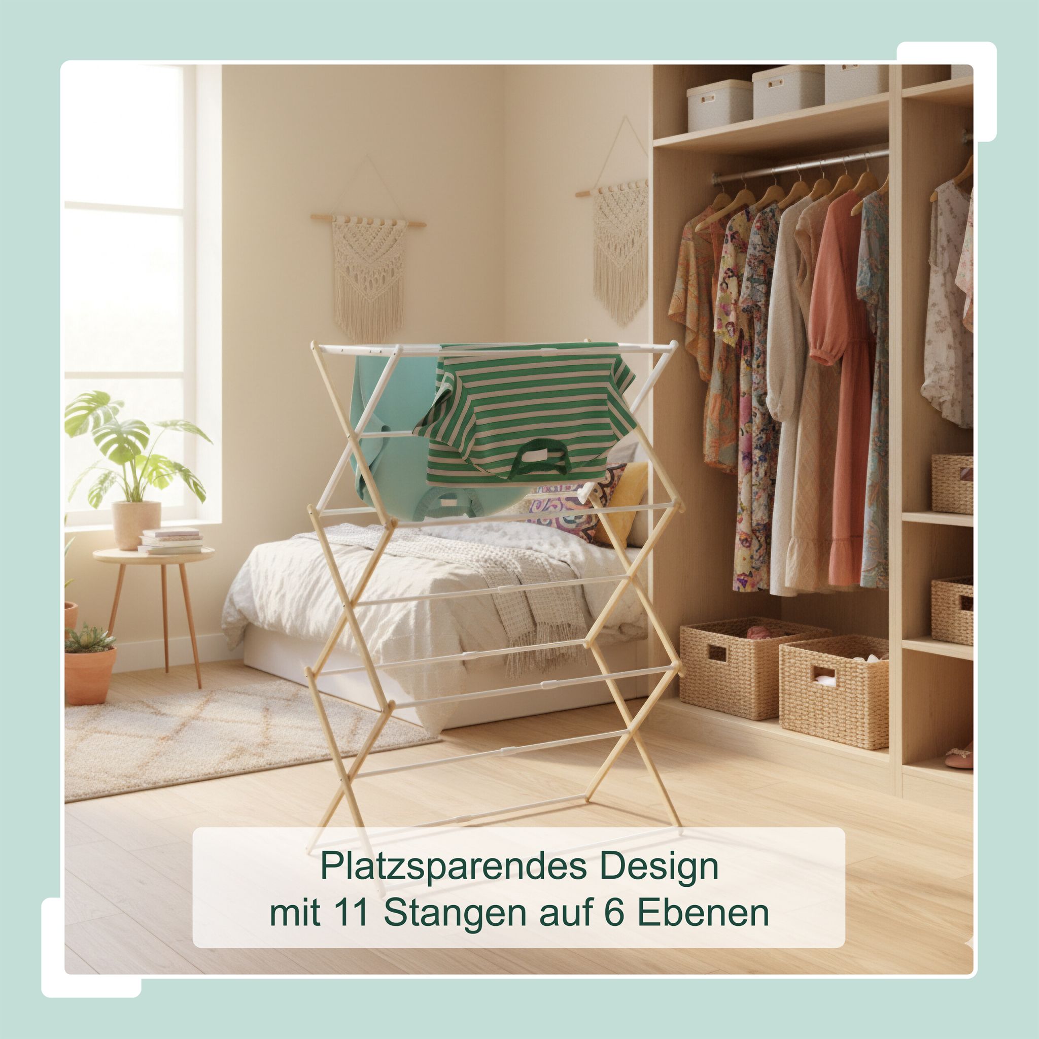 Klappbarer Wäscheständer Weiss-Hellbraun von Relaxdays