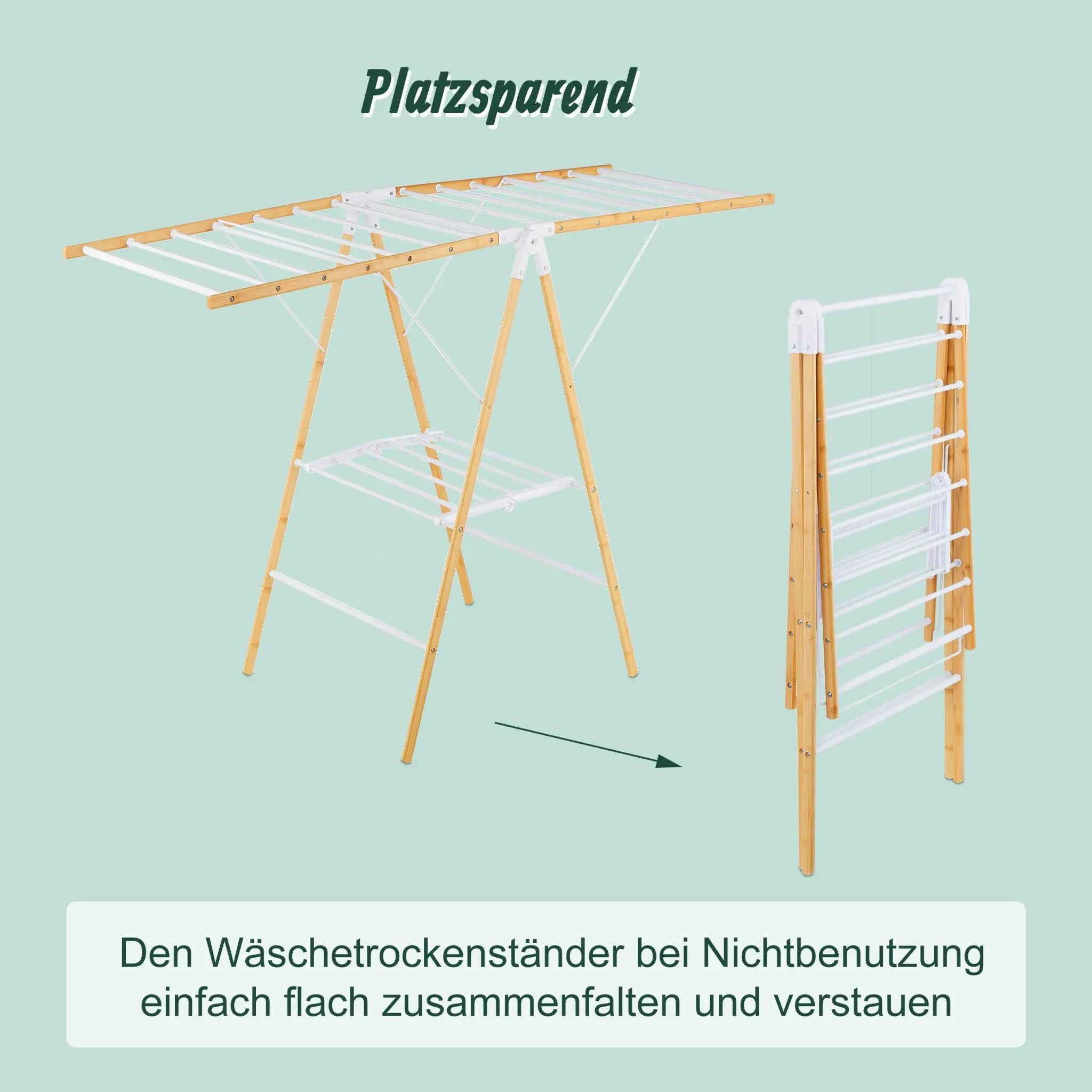 Klappbarer Wäscheständer mit Flügeln Weiss-Hellbraun von Relaxdays