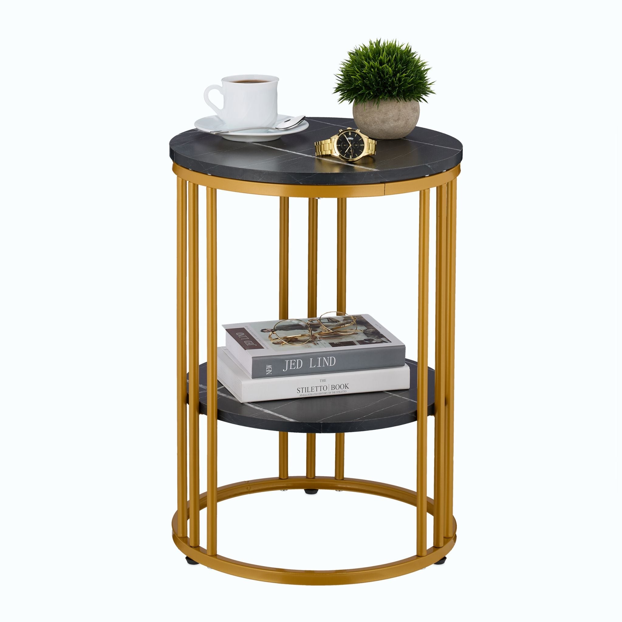 Beistelltisch in Marmoroptik Weiss-Gold-Schwarz von Relaxdays
