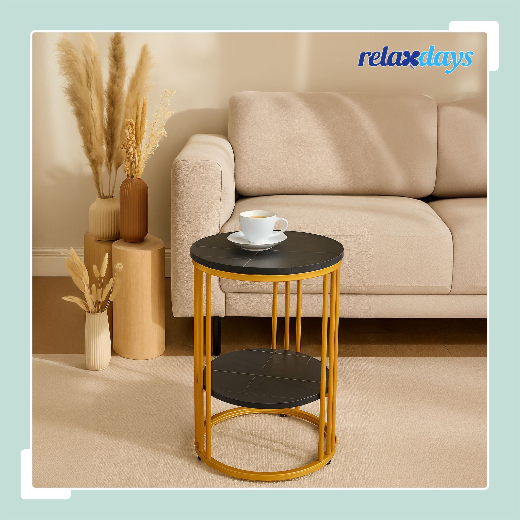 Beistelltisch in Marmoroptik Weiss-Gold-Schwarz von Relaxdays