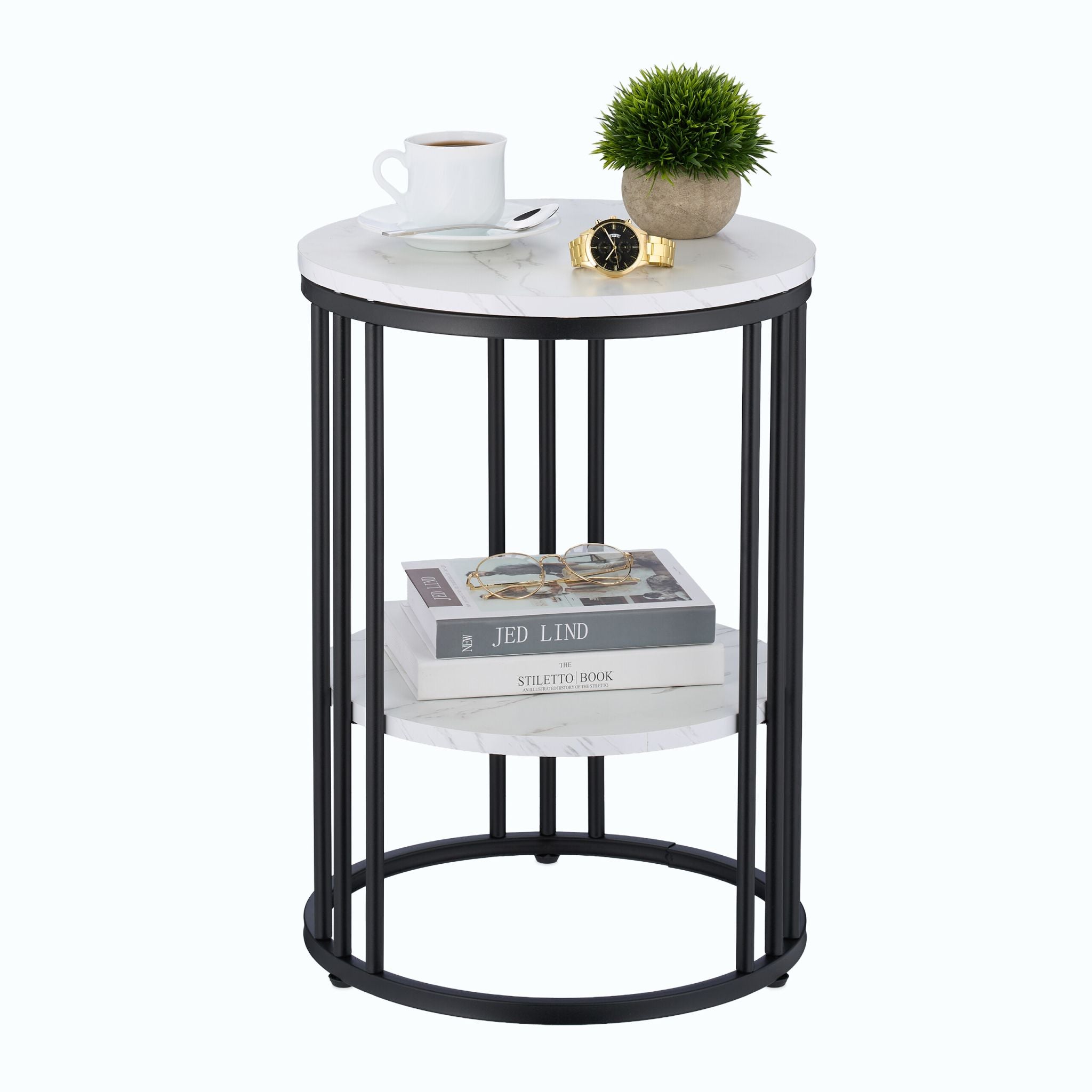 Beistelltisch in Marmoroptik Weiss-Schwarz-Grau von Relaxdays