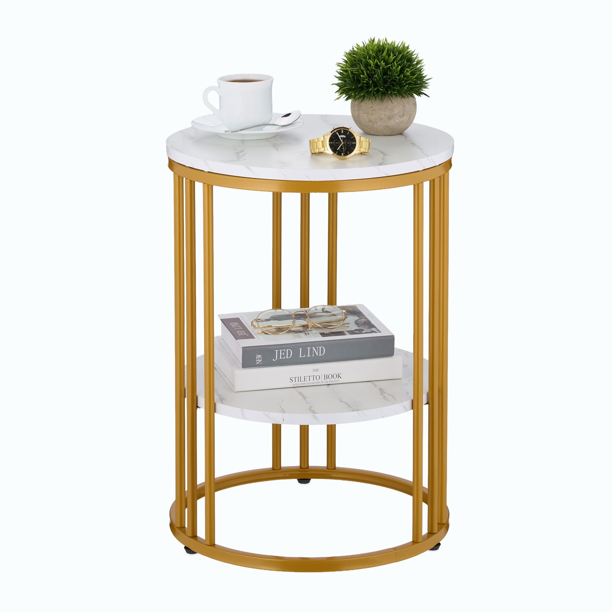 Beistelltisch in Marmoroptik Weiss-Gold-Grau von Relaxdays
