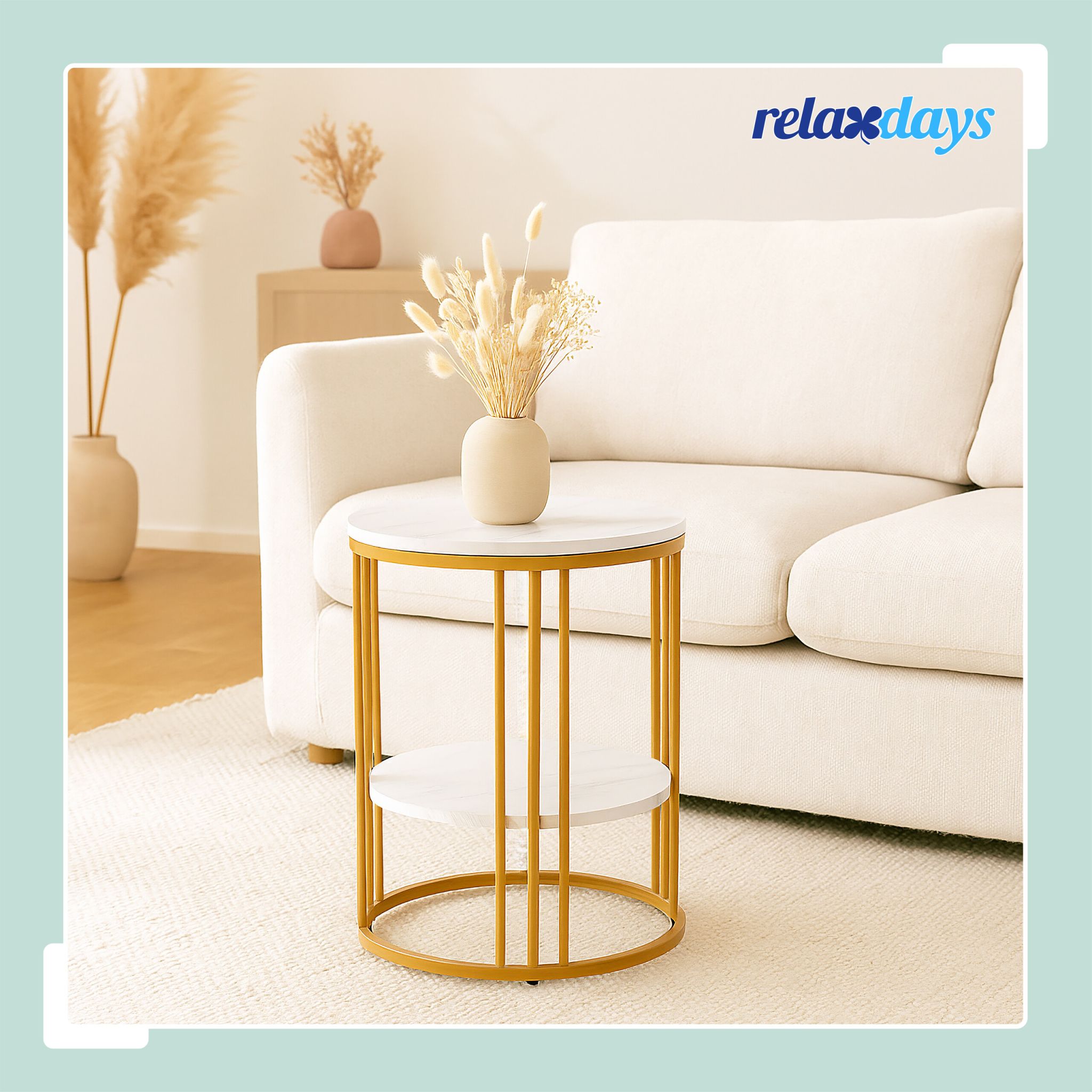 Beistelltisch in Marmoroptik Weiss-Gold-Grau von Relaxdays