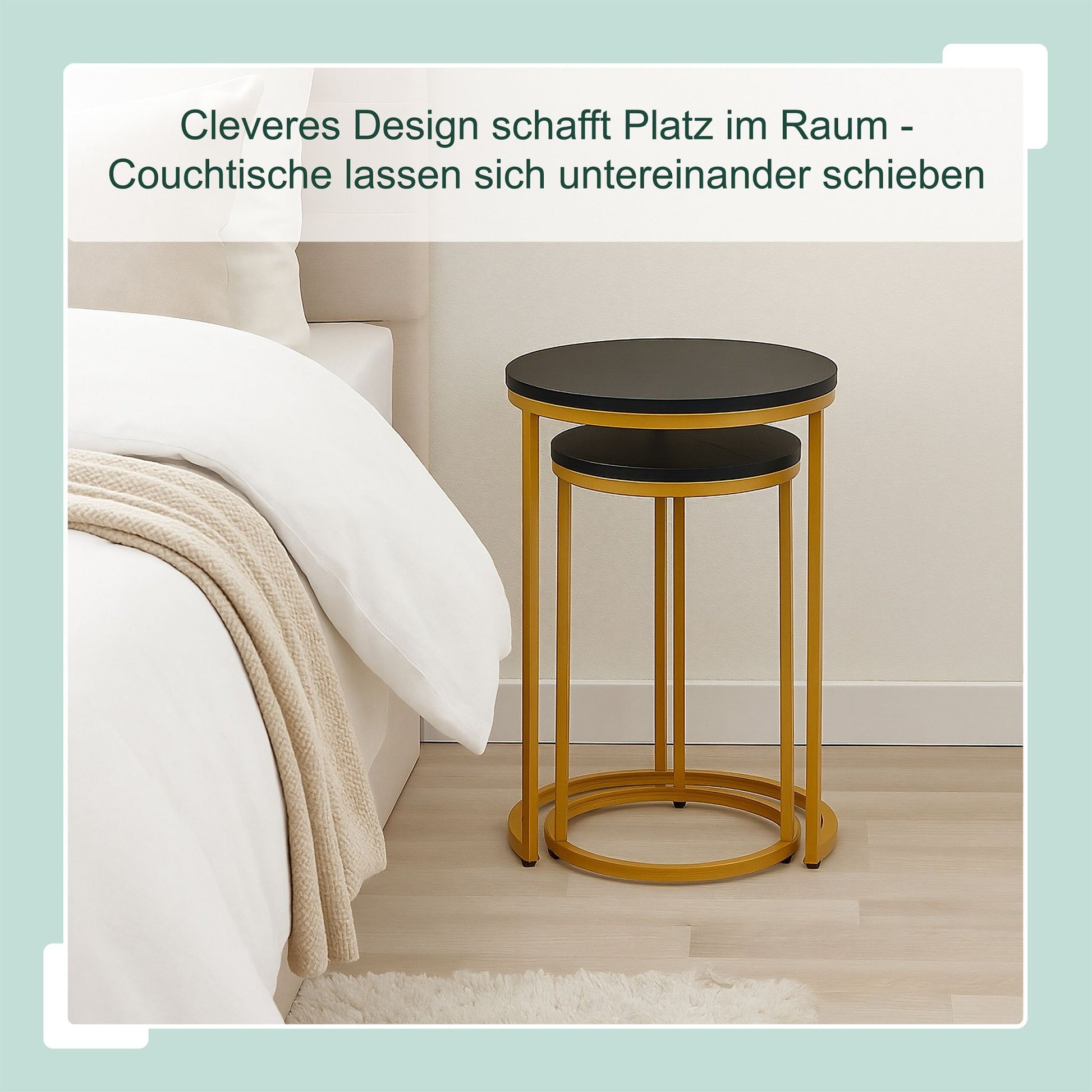 Satztisch 2er-Set Marmoroptik & Metall Gold-Schwarz von Relaxdays