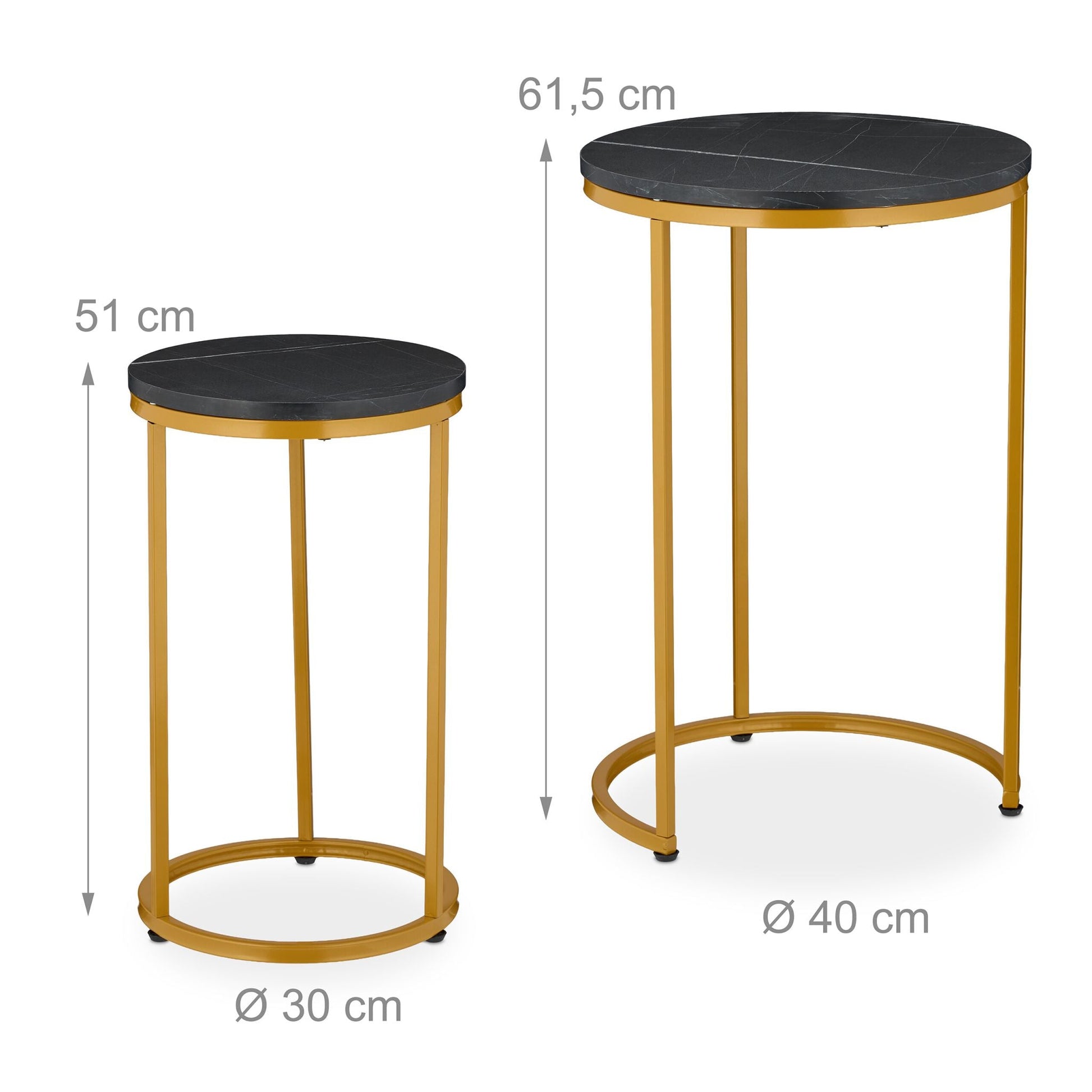 Satztisch 2er-Set Marmoroptik & Metall Gold-Schwarz von Relaxdays