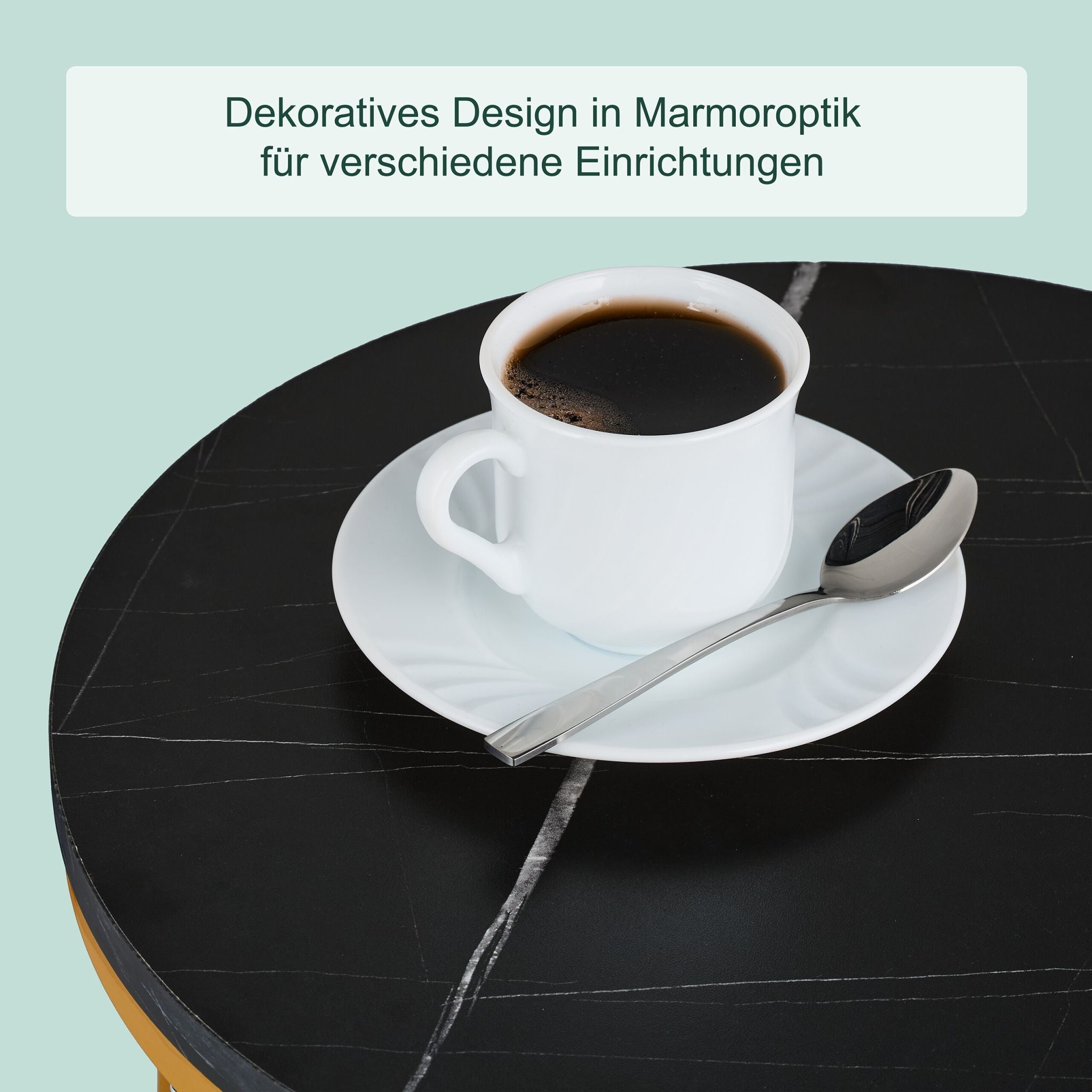 Satztisch 2er-Set Marmoroptik & Metall Gold-Schwarz von Relaxdays