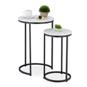 Satztisch 2er-Set Marmoroptik & Metall Weiss-Gold von Relaxdays