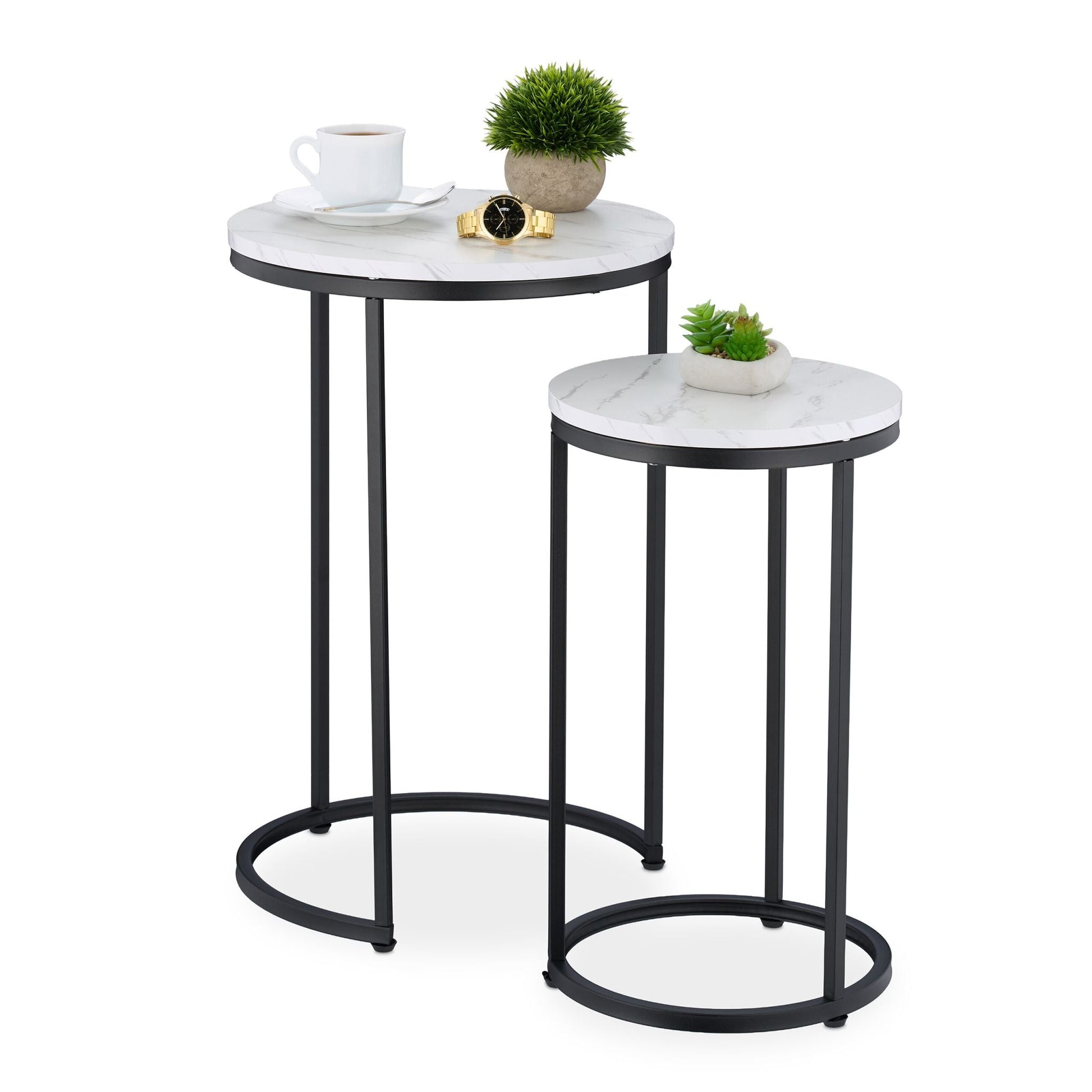 Satztisch 2er-Set Marmoroptik & Metall Weiss-Gold von Relaxdays