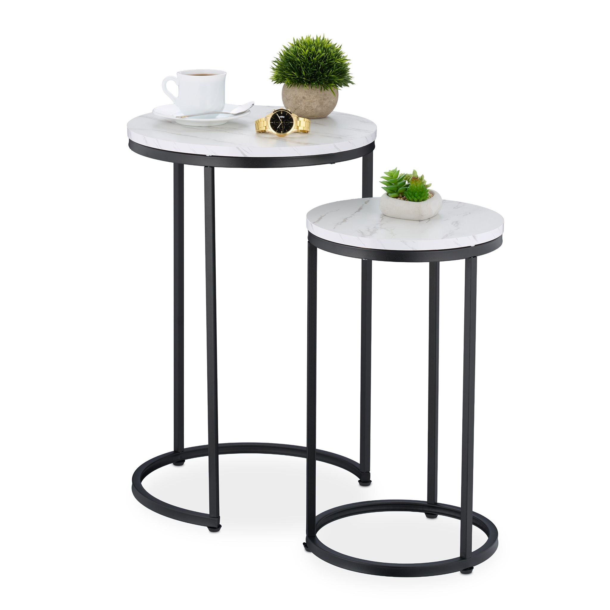 Satztisch 2er-Set Marmoroptik & Metall Weiss-Gold von Relaxdays