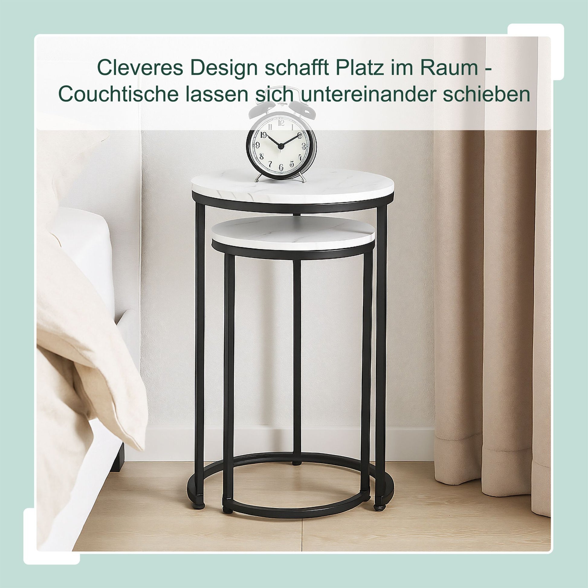 Satztisch 2er-Set Marmoroptik & Metall Weiss-Gold von Relaxdays