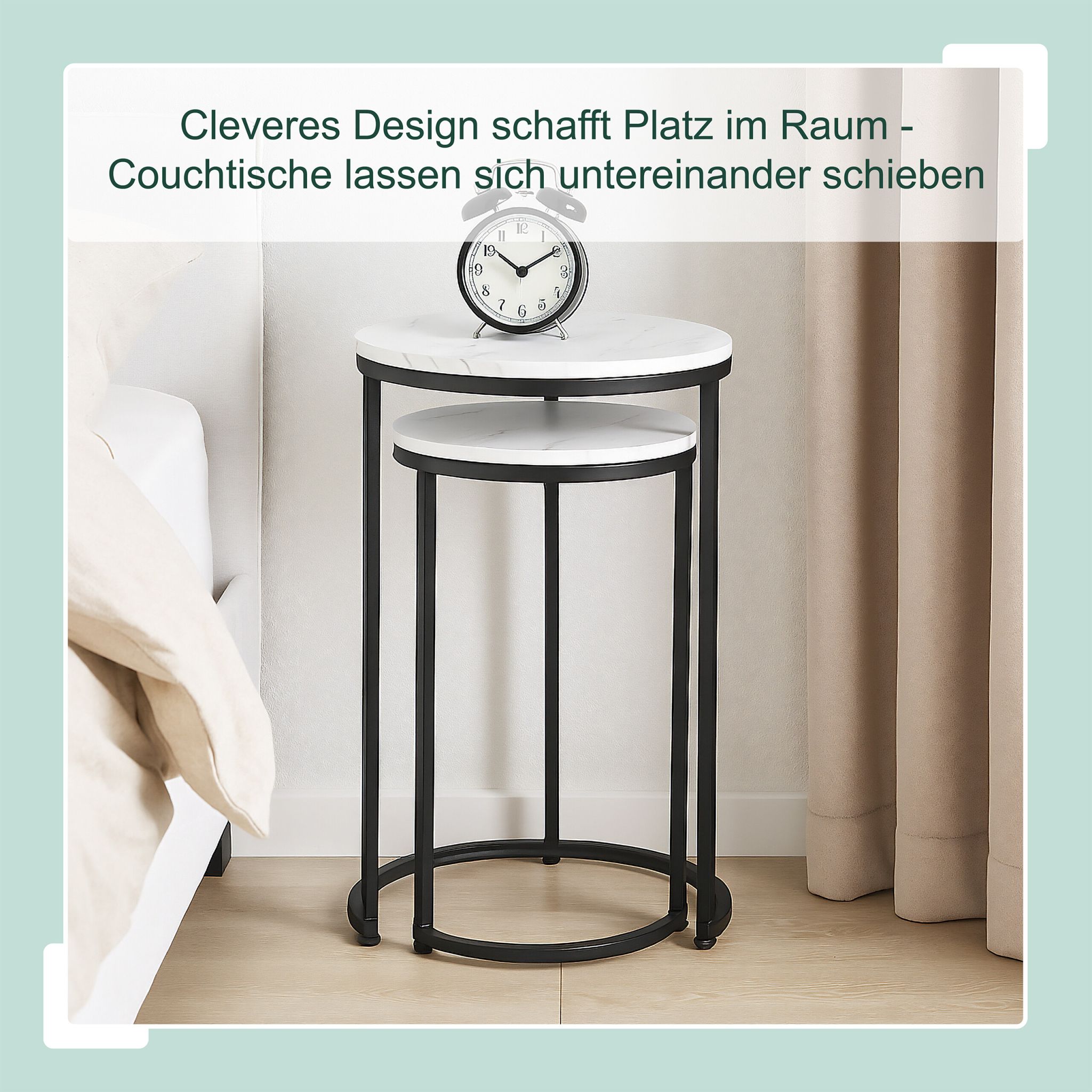 Satztisch 2er-Set Marmoroptik & Metall Weiss-Gold von Relaxdays