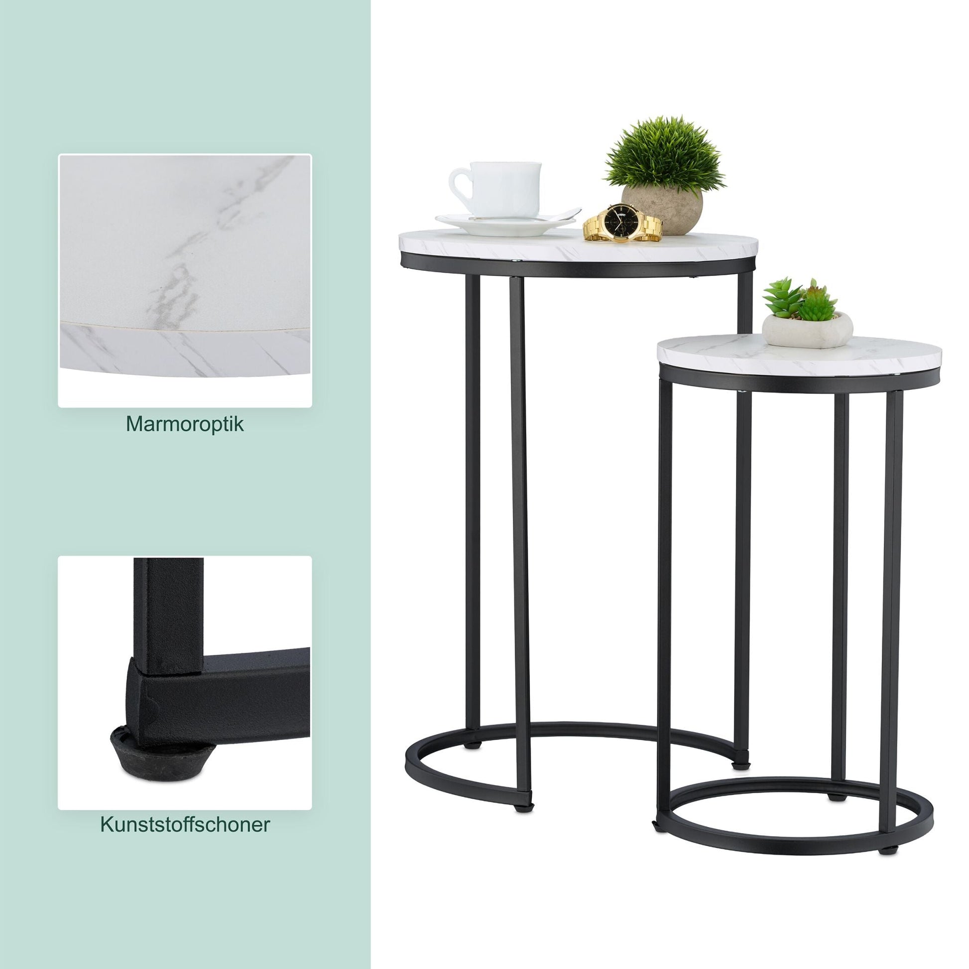 Satztisch 2er-Set Marmoroptik & Metall Weiss-Gold von Relaxdays