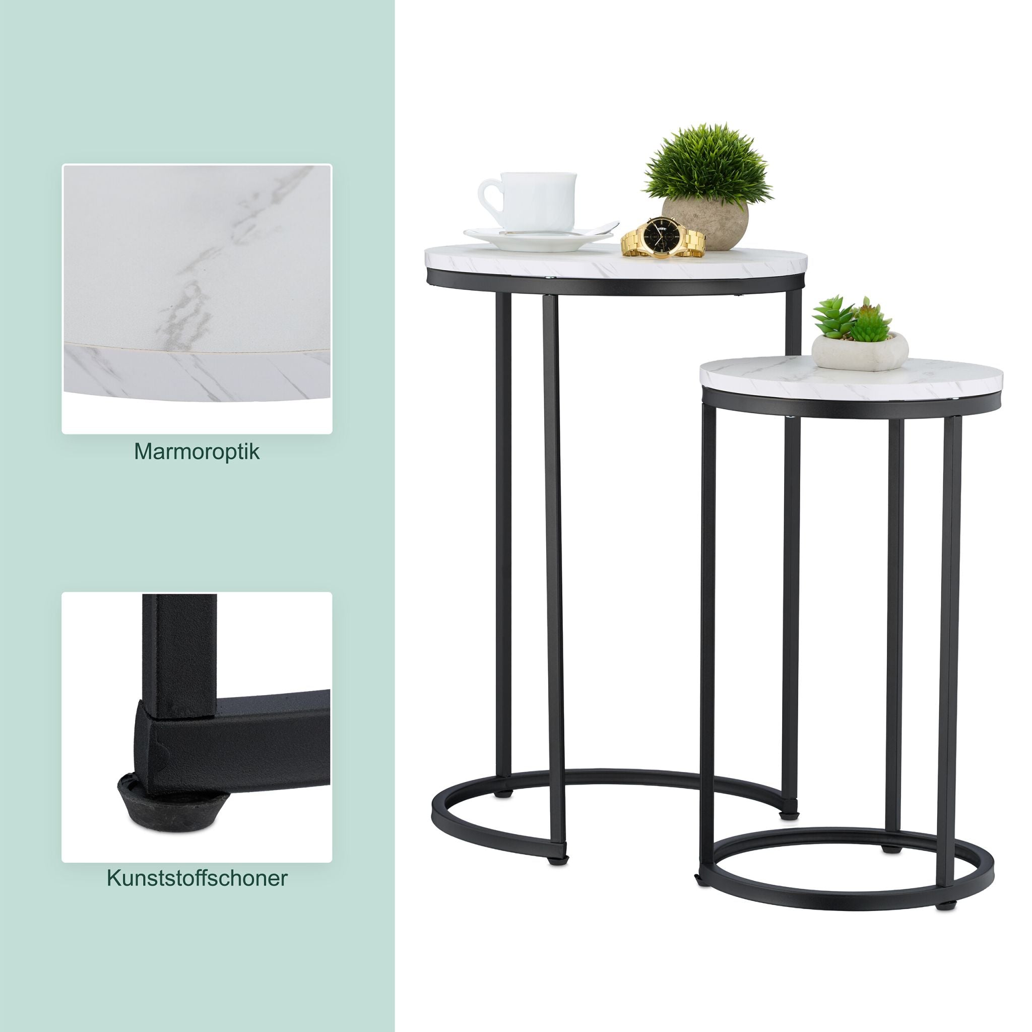 Satztisch 2er-Set Marmoroptik & Metall Weiss-Gold von Relaxdays
