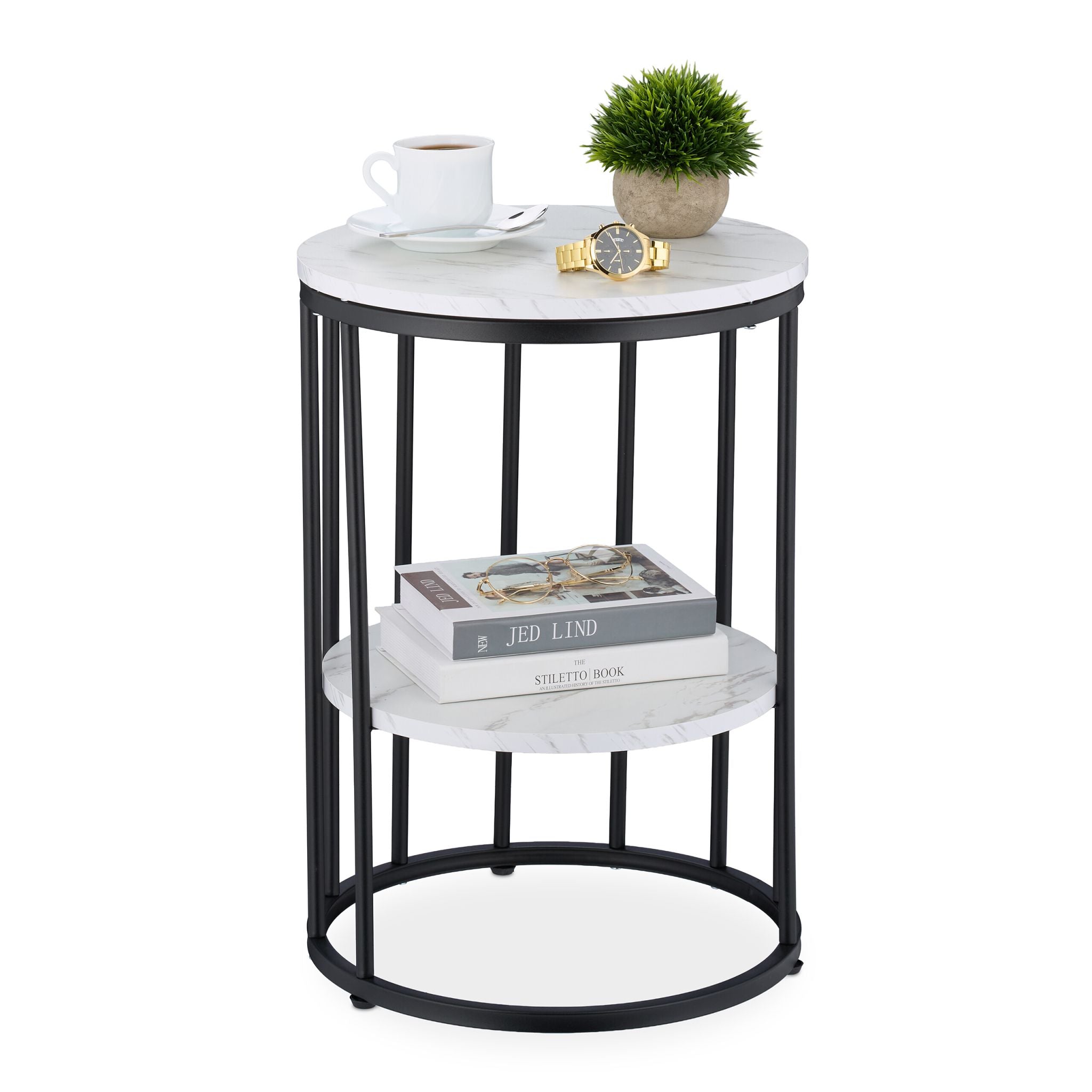 Beistelltisch in Marmoroptik Weiss-Schwarz-Grau von Relaxdays