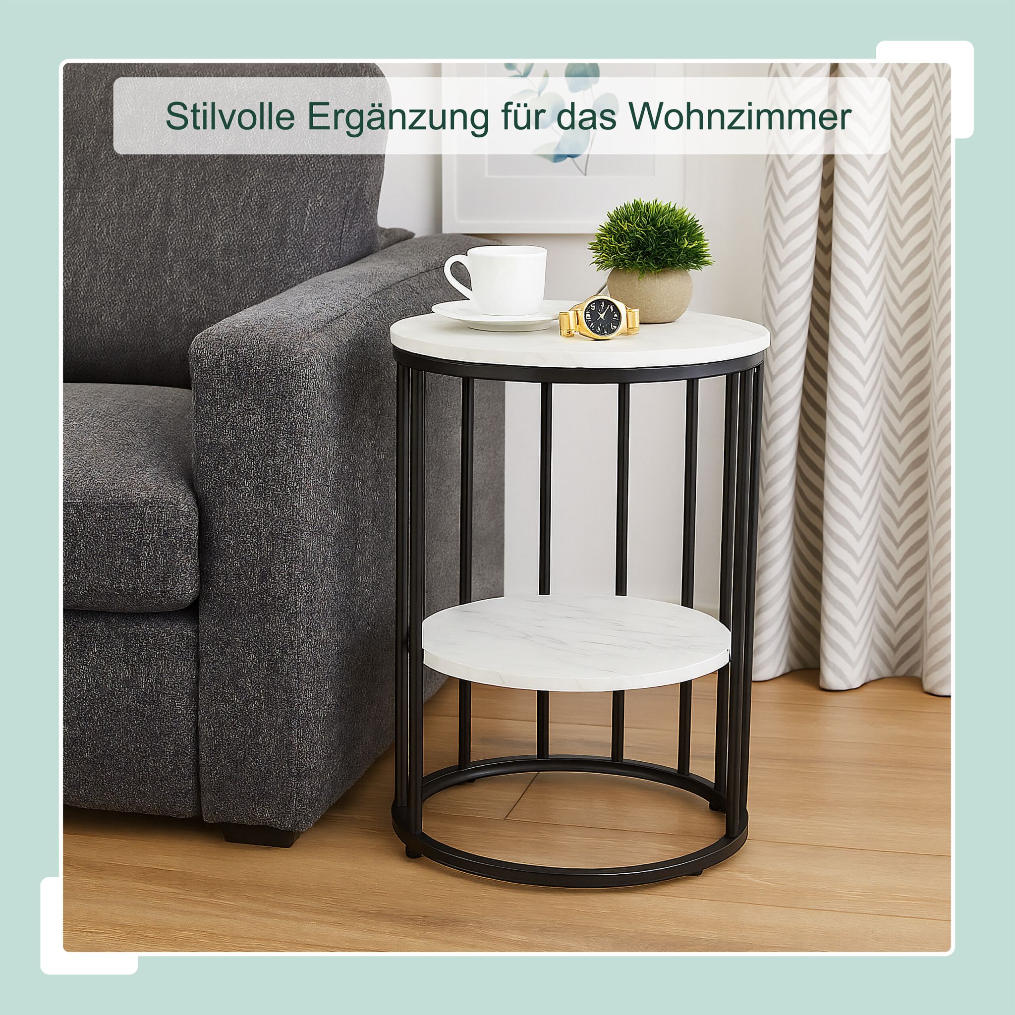 Beistelltisch in Marmoroptik Weiss-Schwarz-Grau von Relaxdays