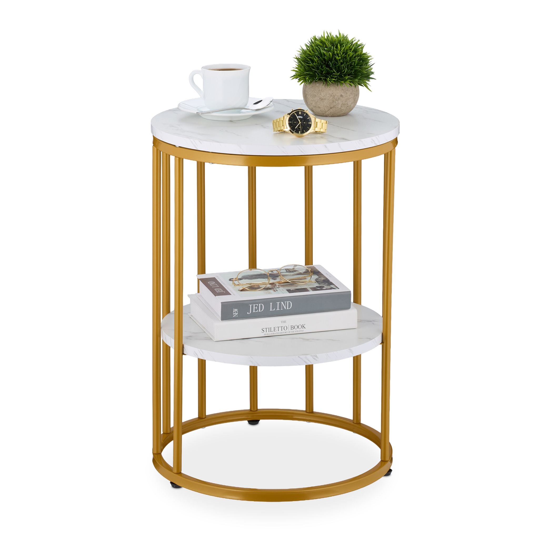 Beistelltisch in Marmoroptik Weiss-Gold-Grau von Relaxdays