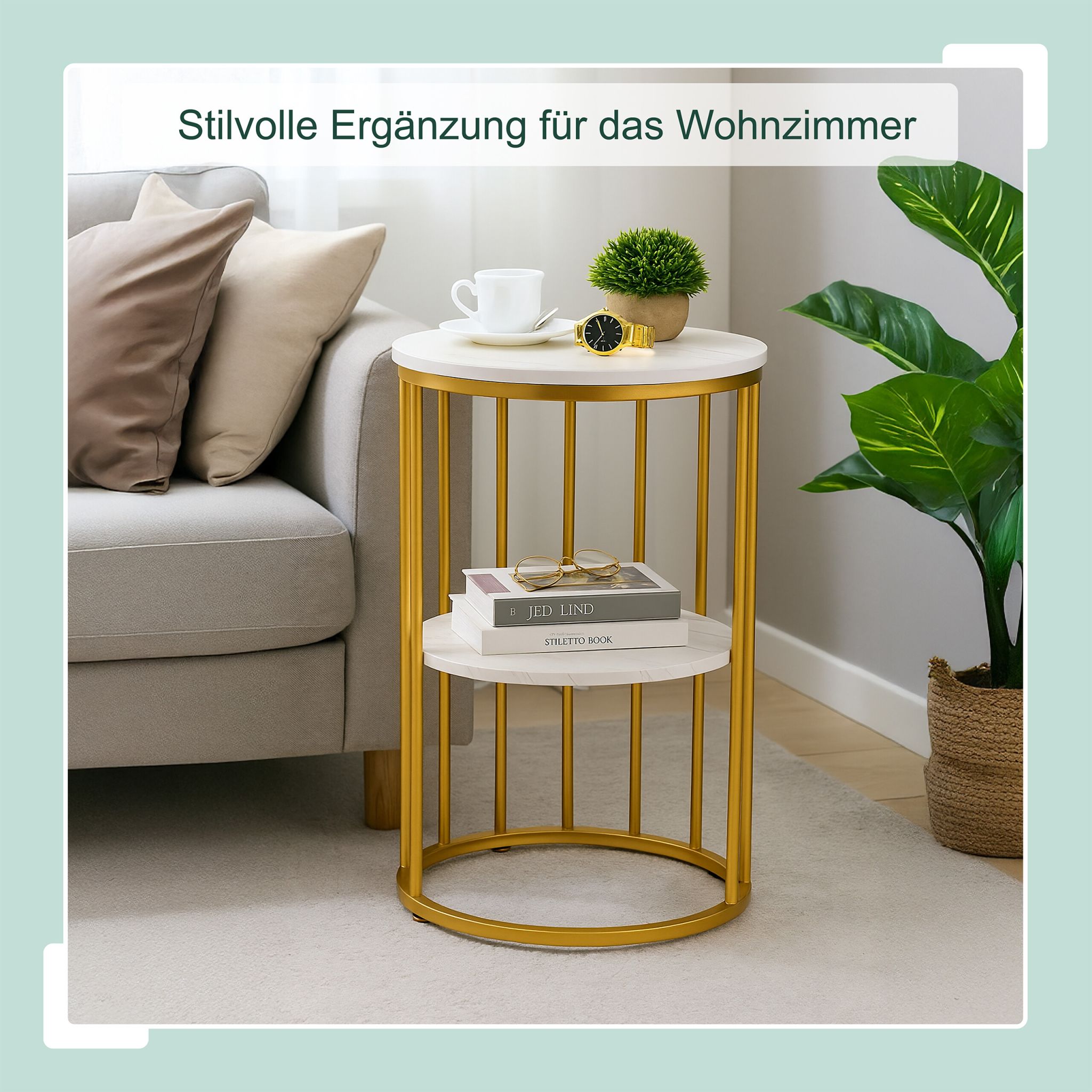 Beistelltisch in Marmoroptik Weiss-Gold-Grau von Relaxdays
