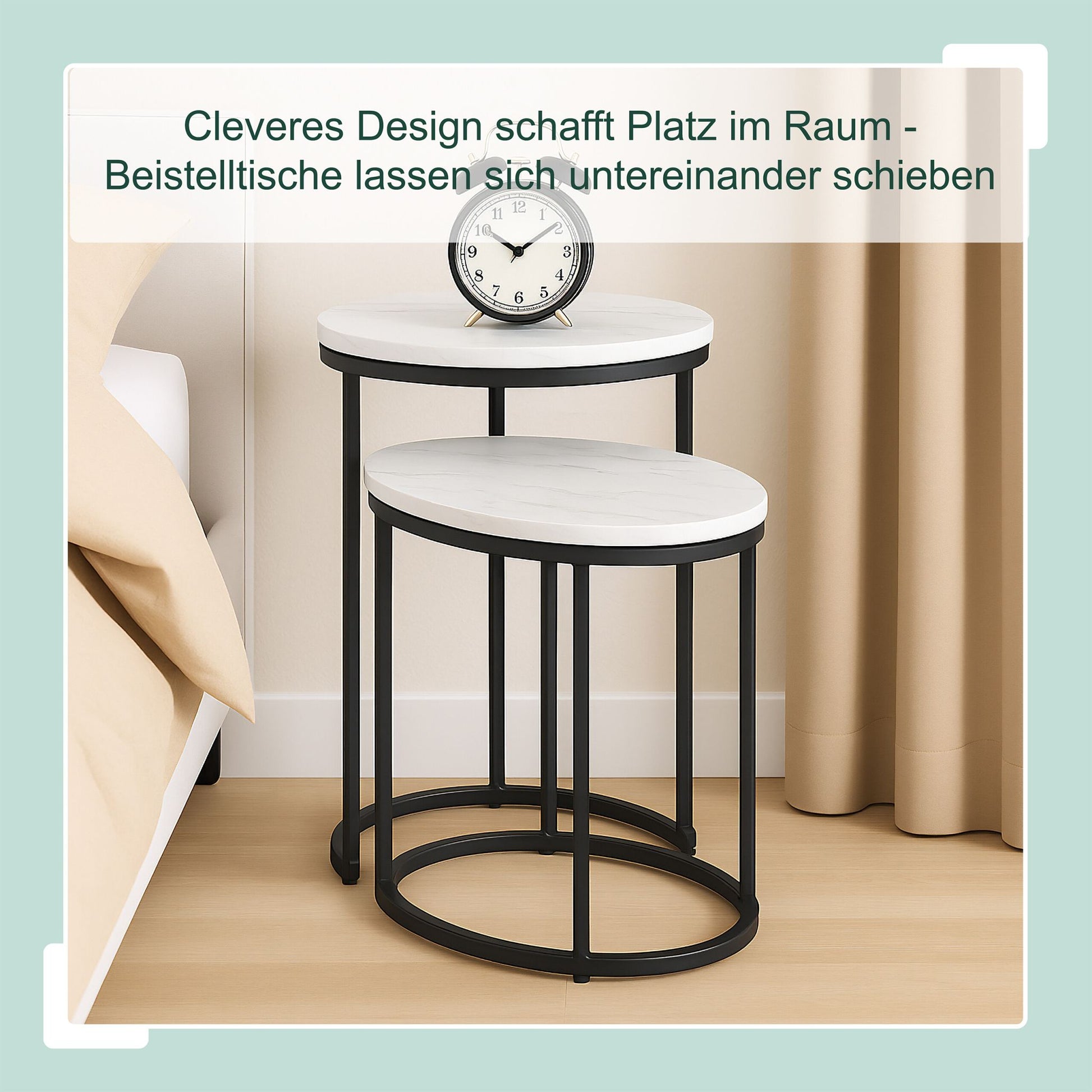 Satztisch 2er-Set Marmoroptik & Metall Weiss-Schwarz von Relaxdays