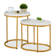 Satztisch 2er-Set Marmoroptik & Metall Weiss-Gold von Relaxdays