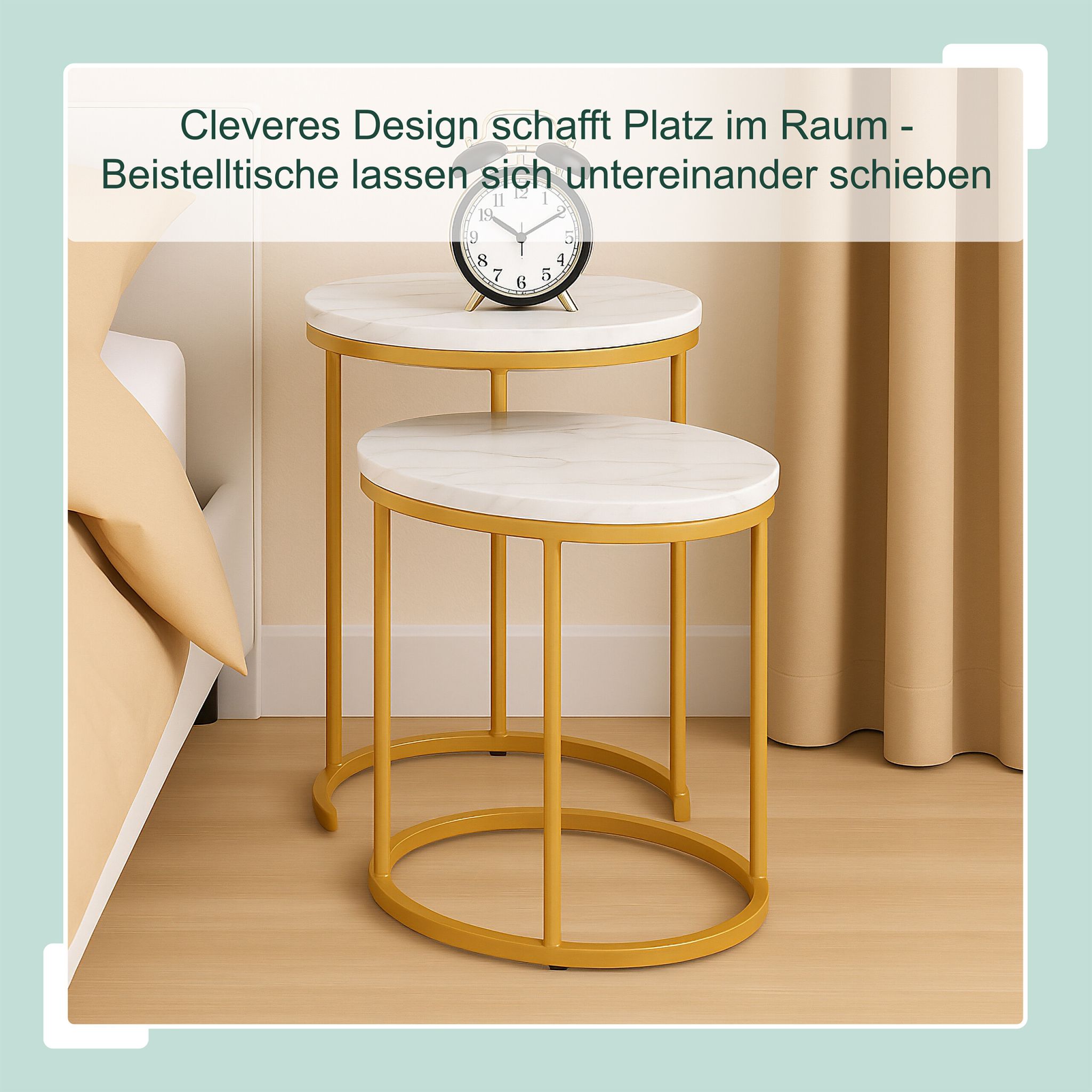 Satztisch 2er-Set Marmoroptik & Metall Weiss-Gold von Relaxdays