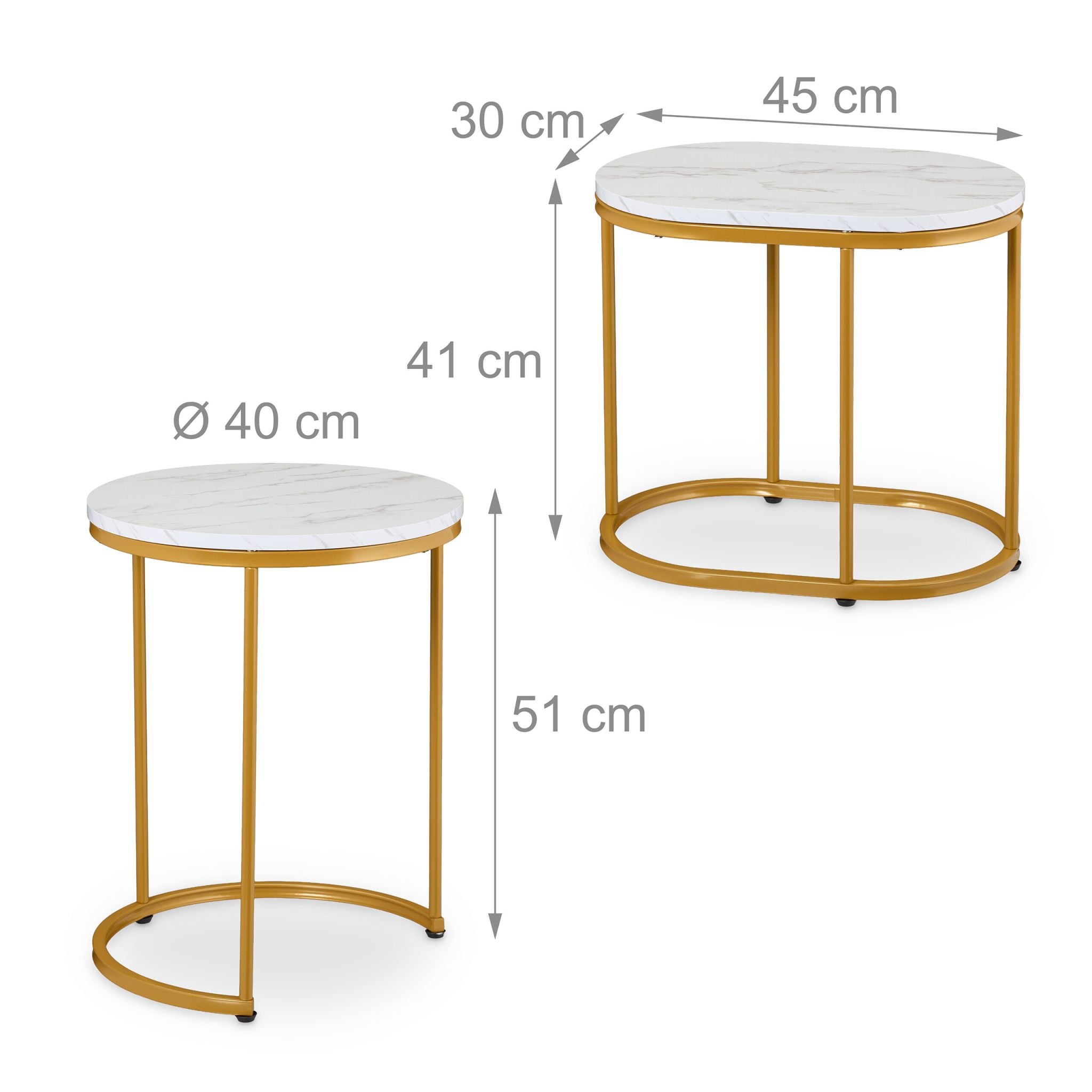 Satztisch 2er-Set Marmoroptik & Metall Weiss-Gold von Relaxdays