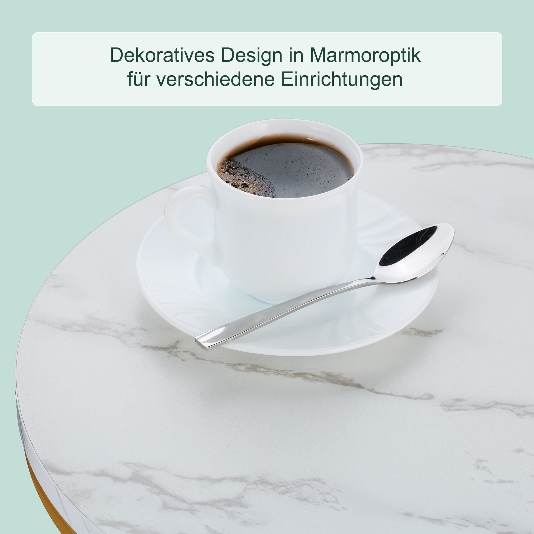 Satztisch 2er-Set Marmoroptik & Metall Weiss-Gold von Relaxdays