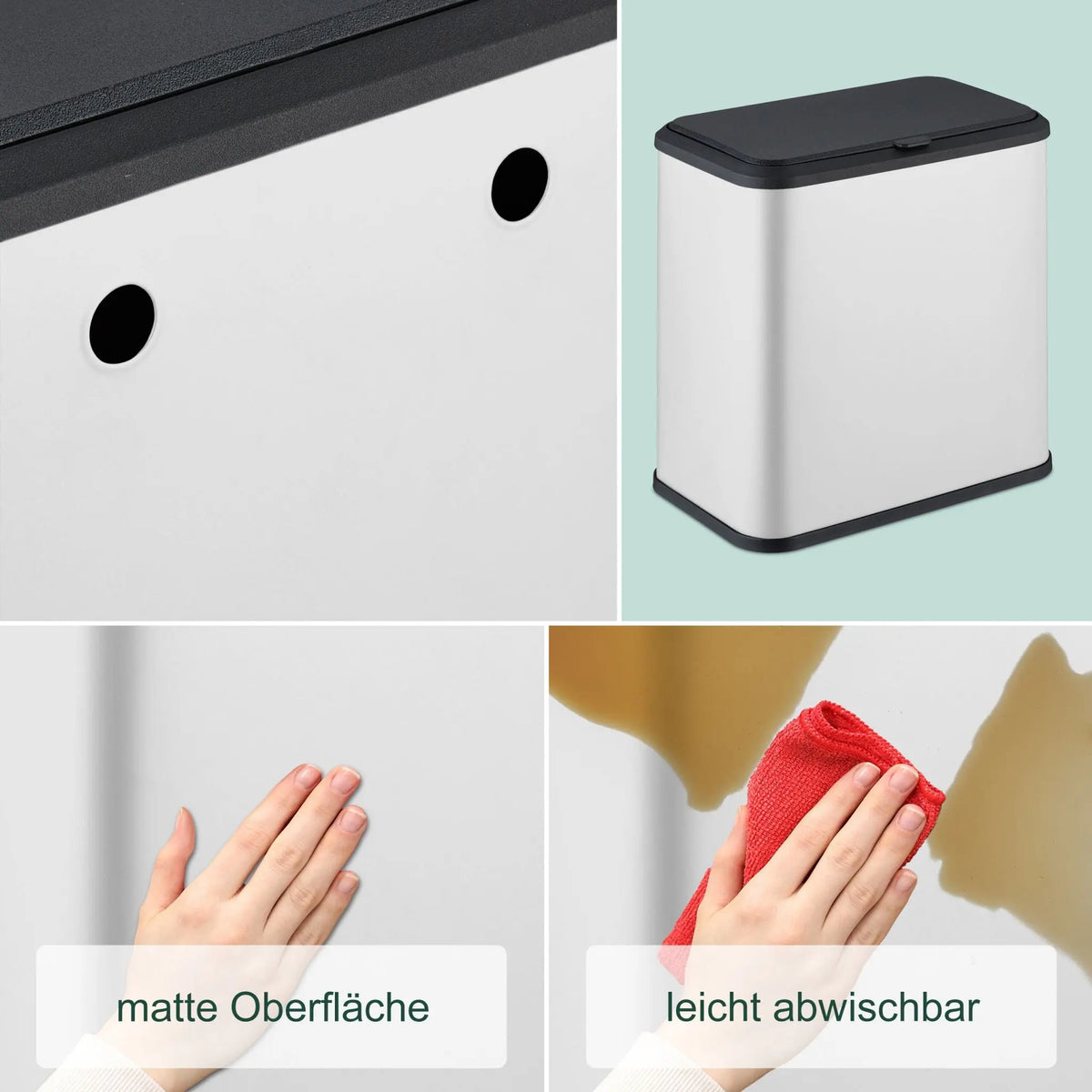 Mülleimer 5L Matt Weiss-Schwarz von Relaxdays