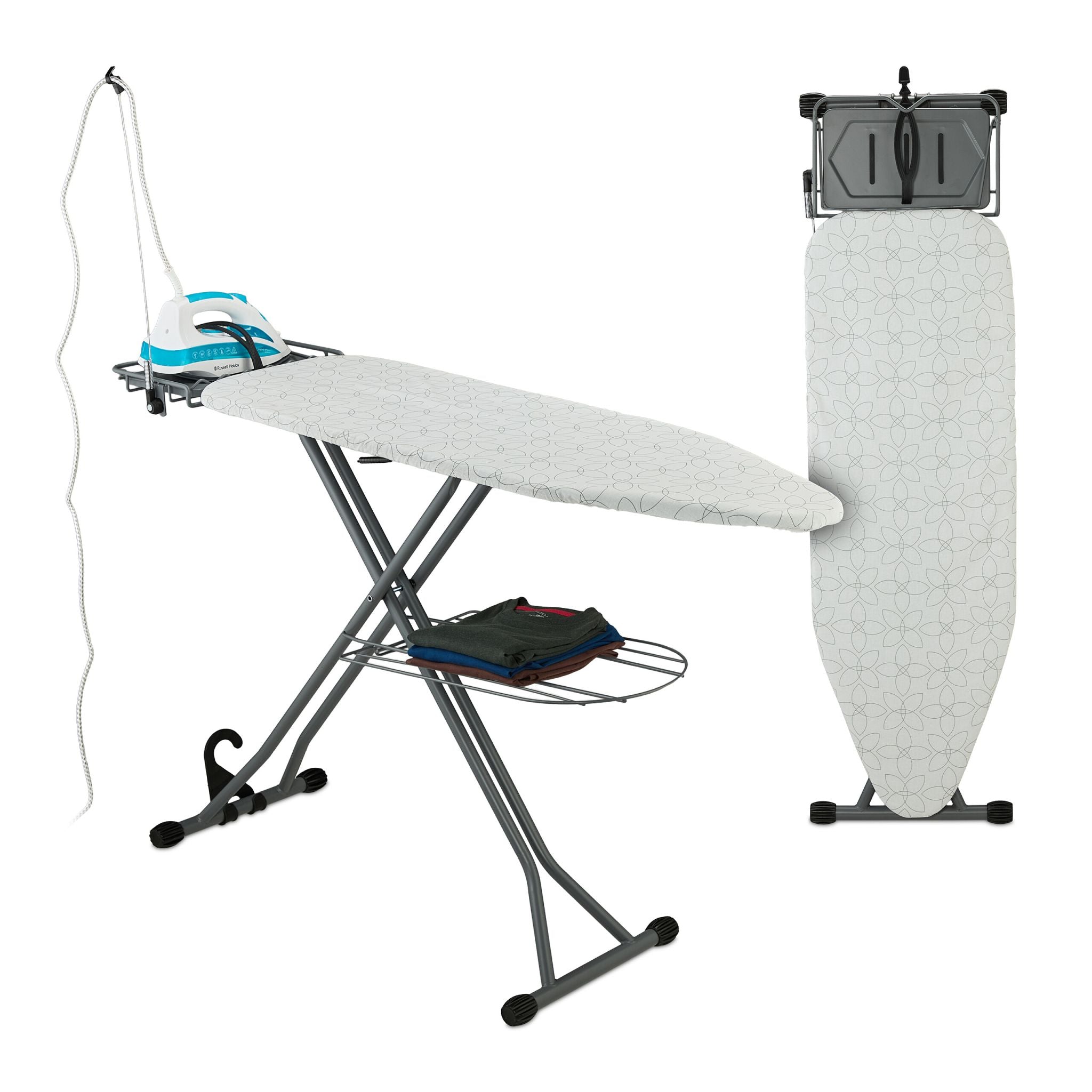 Bügelbrett 115 x 39cm Weiss-Schwarz-Grau von Relaxdays