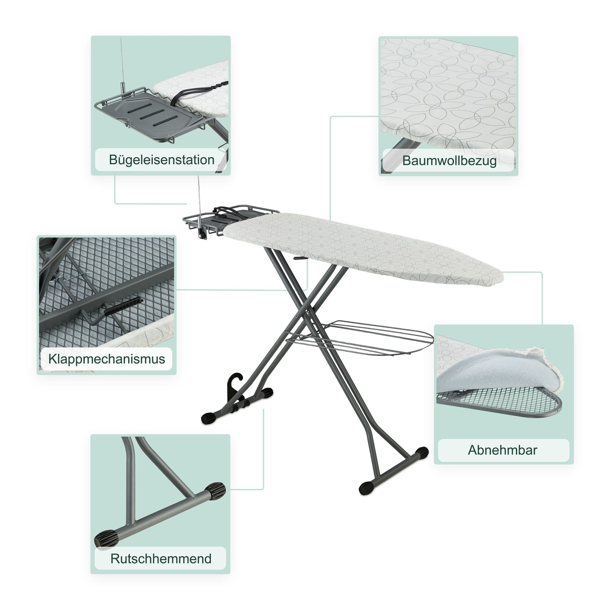 Bügelbrett 115 x 39cm Weiss-Schwarz-Grau von Relaxdays