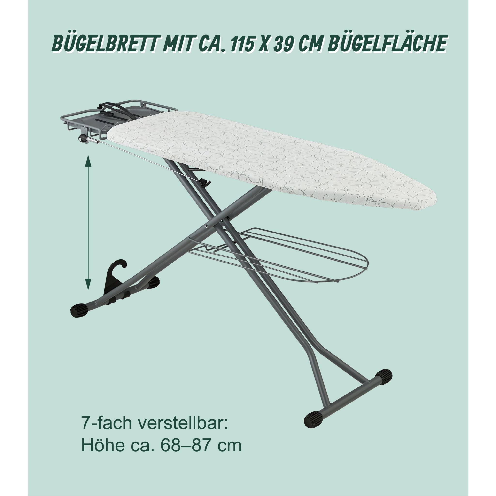 Bügelbrett 115 x 39cm Weiss-Schwarz-Grau von Relaxdays