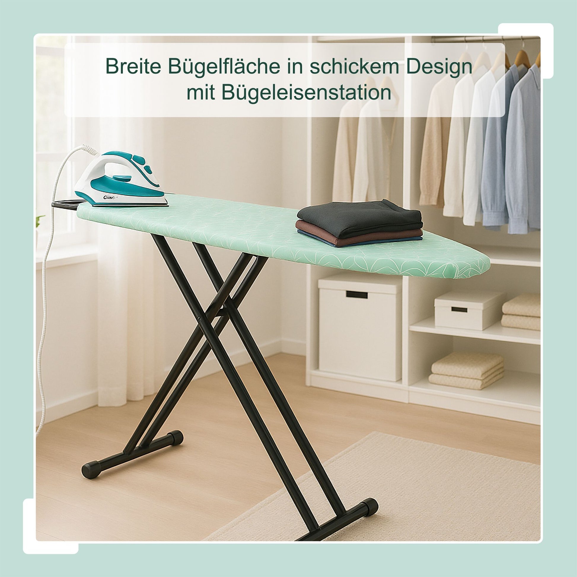 Bügelbrett 123 x 39cm Grün-Schwarz von Relaxdays