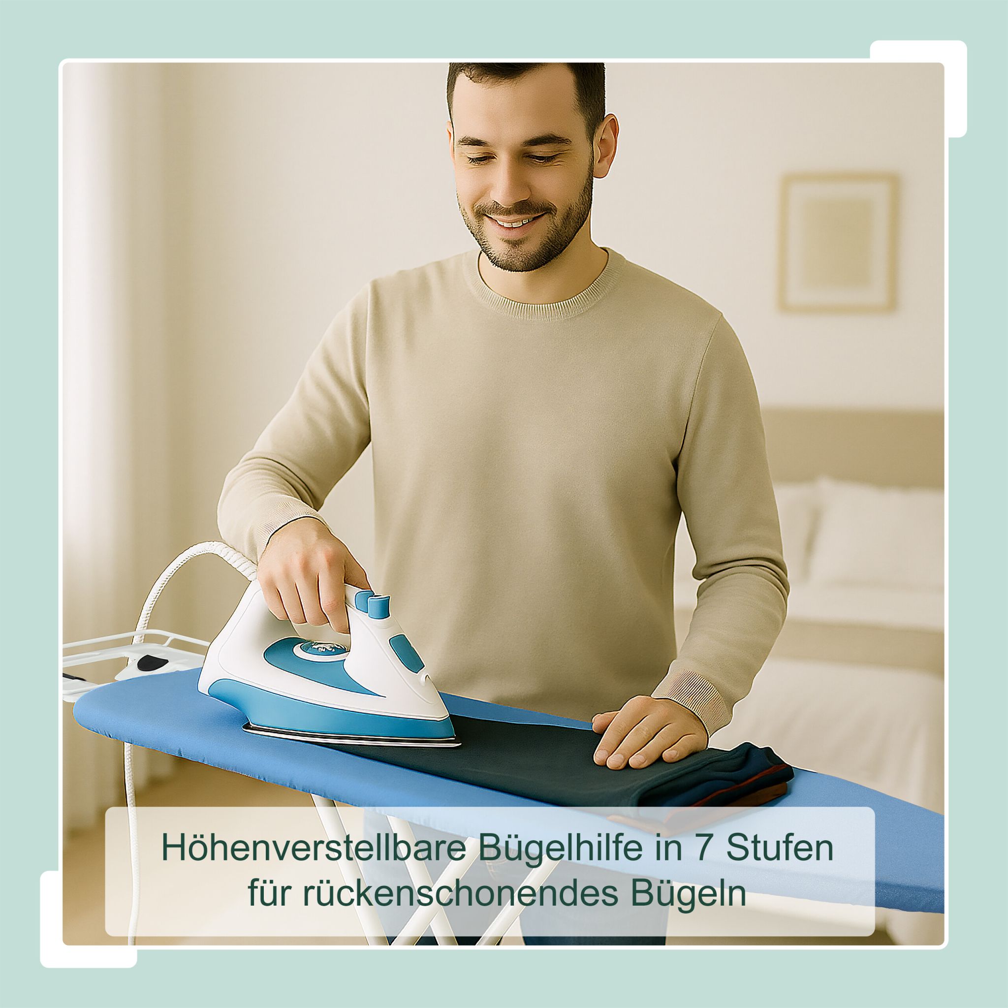 Bügelbrett 120 x 38cm Weiss-Hellblau von Relaxdays