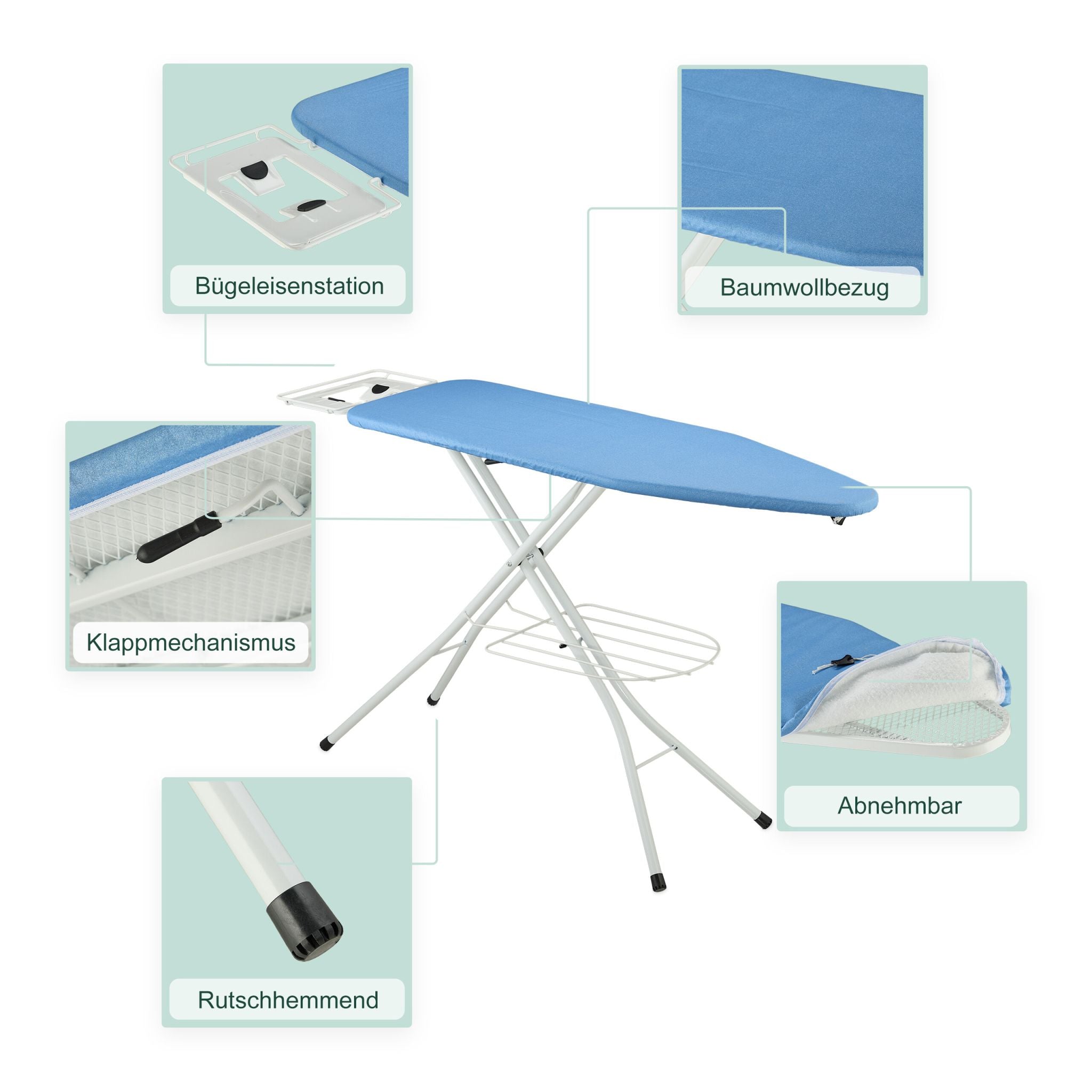 Bügelbrett 120 x 38cm Weiss-Hellblau von Relaxdays