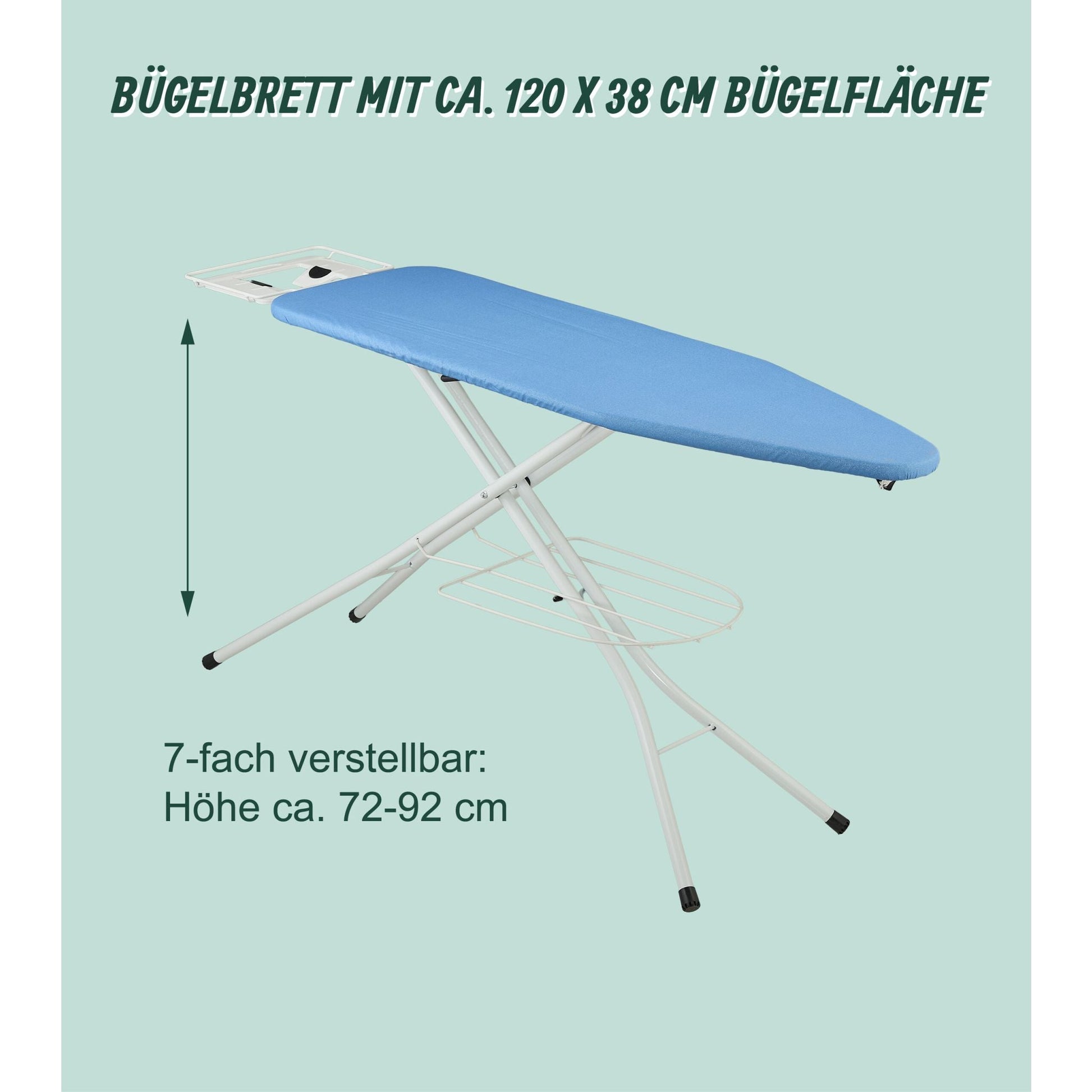 Bügelbrett 120 x 38cm Weiss-Hellblau von Relaxdays
