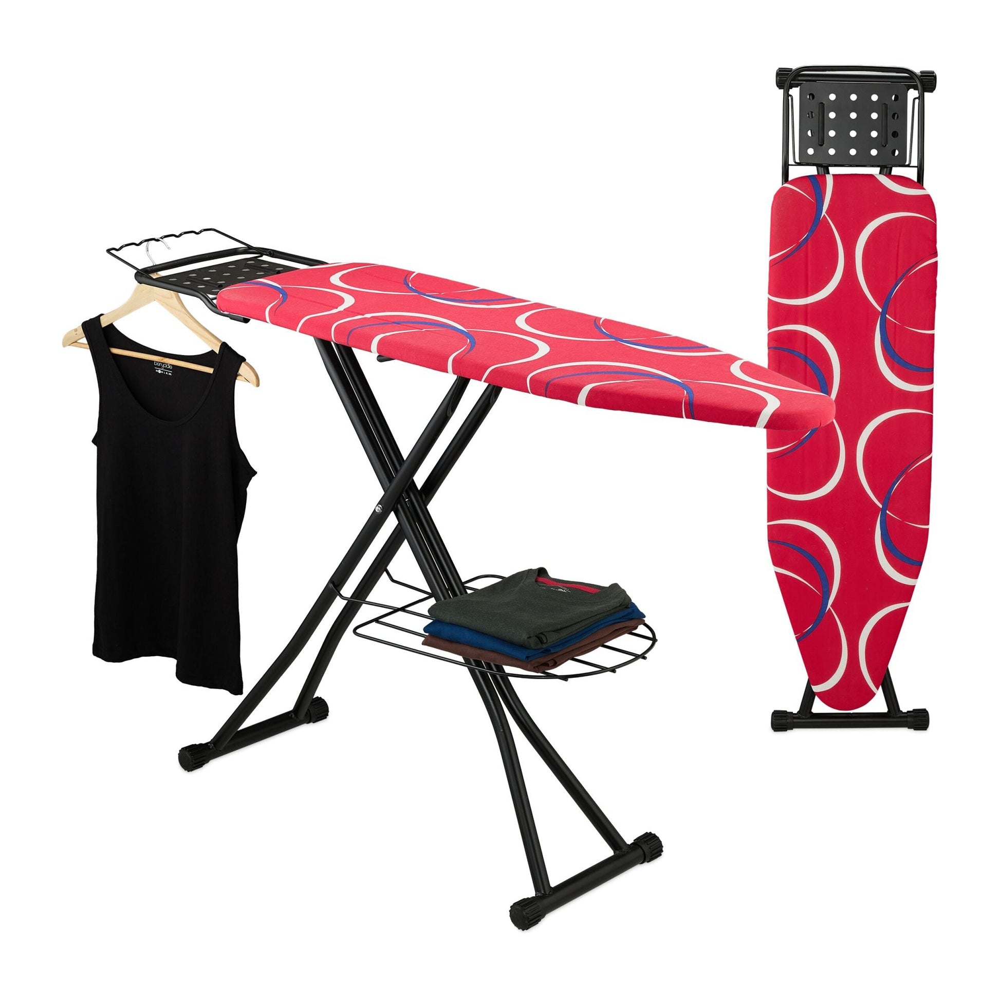 Bügelbrett 110 x 33cm Rot-Schwarz von Relaxdays