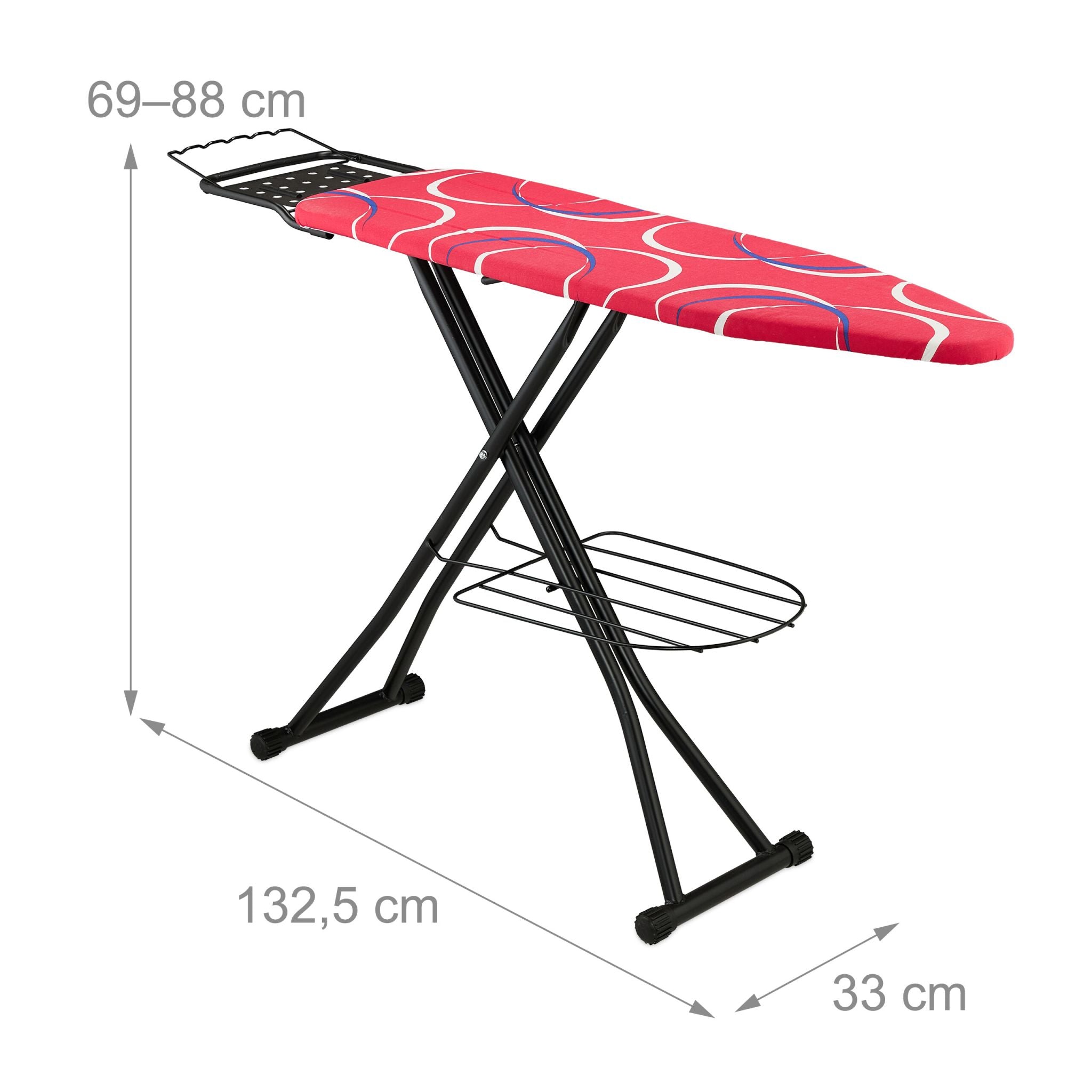 Bügelbrett 110 x 33cm Rot-Schwarz von Relaxdays