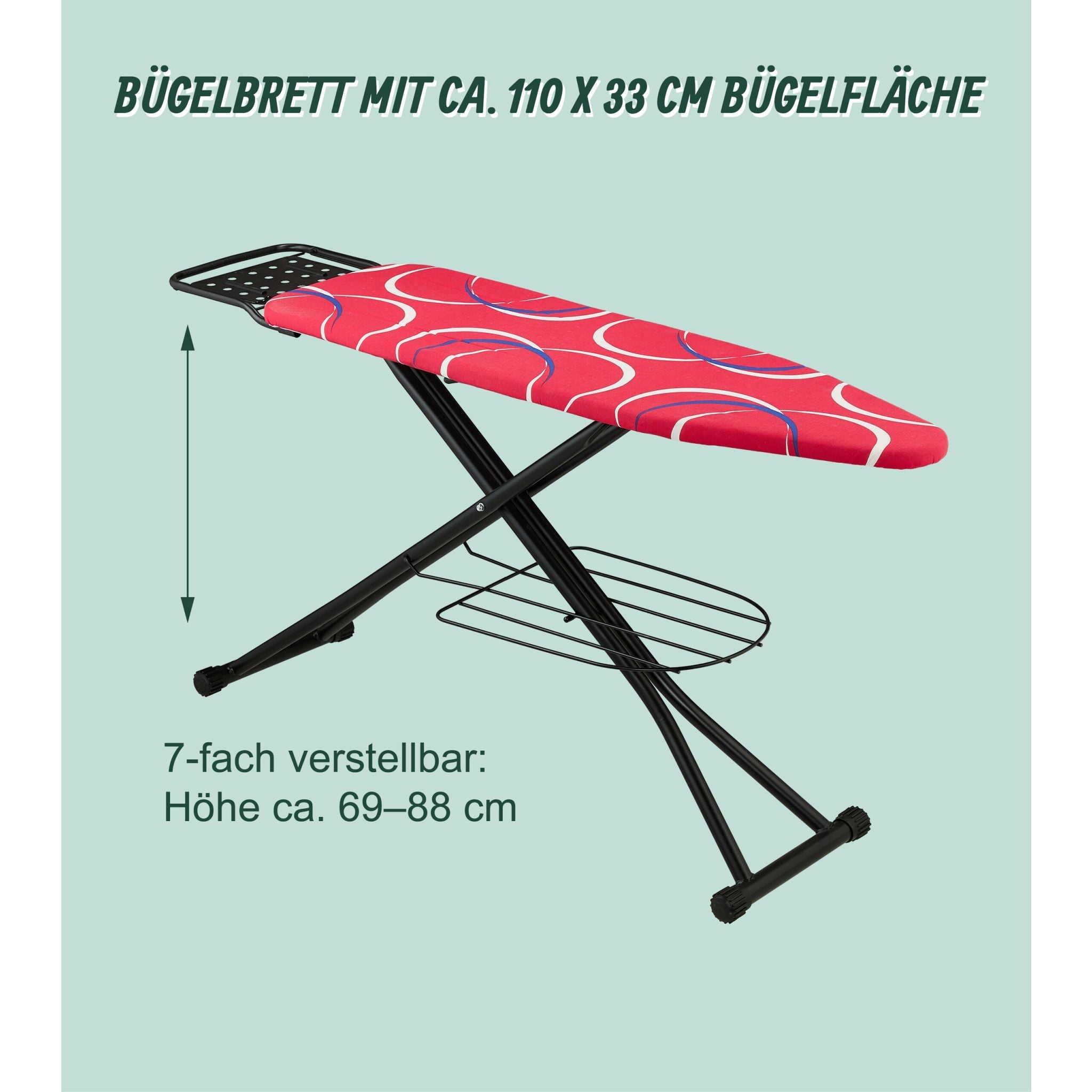 Bügelbrett 110 x 33cm Rot-Schwarz von Relaxdays