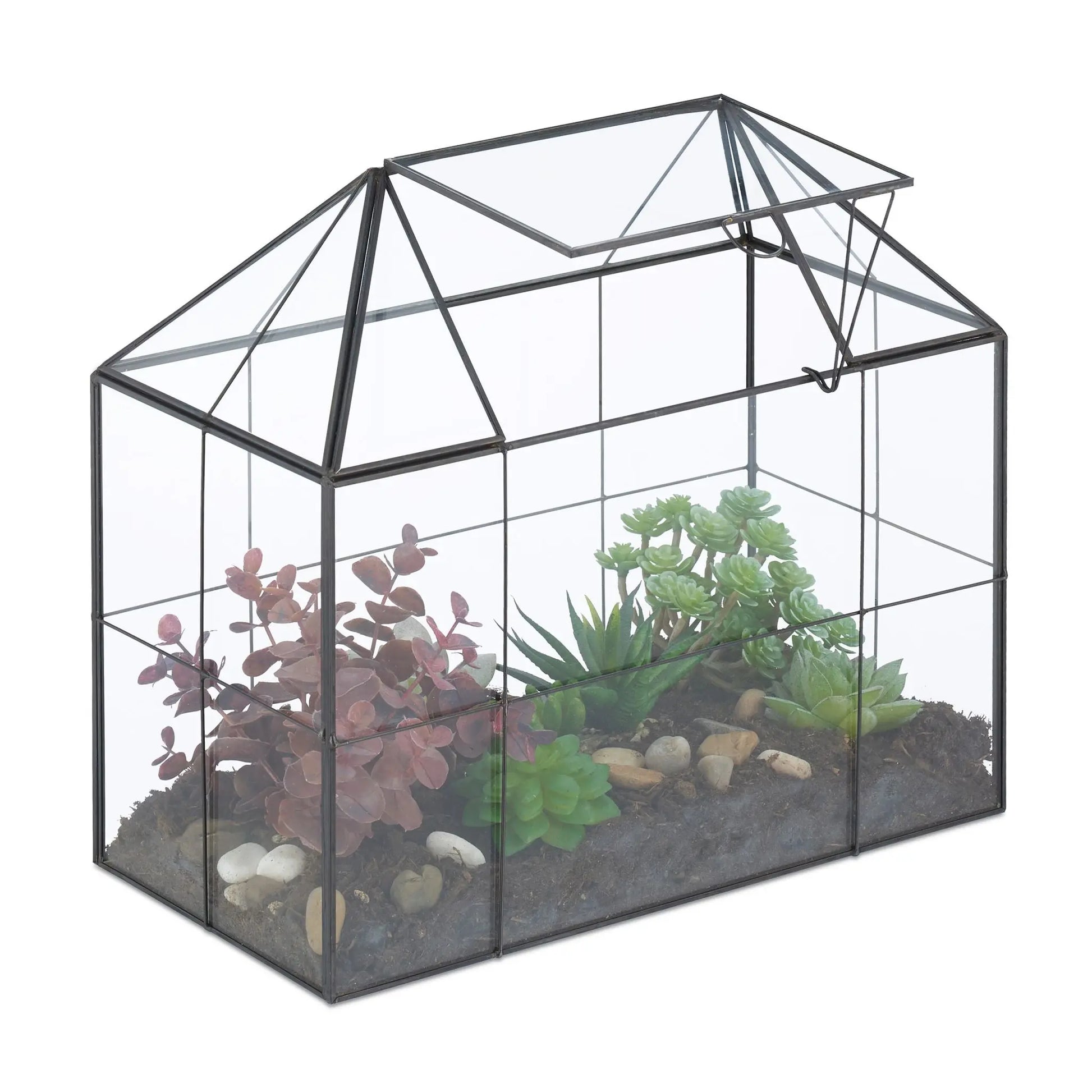 Grosses Pflanzenterrarium Glas Hausform Schwarz-Transparent von Relaxdays