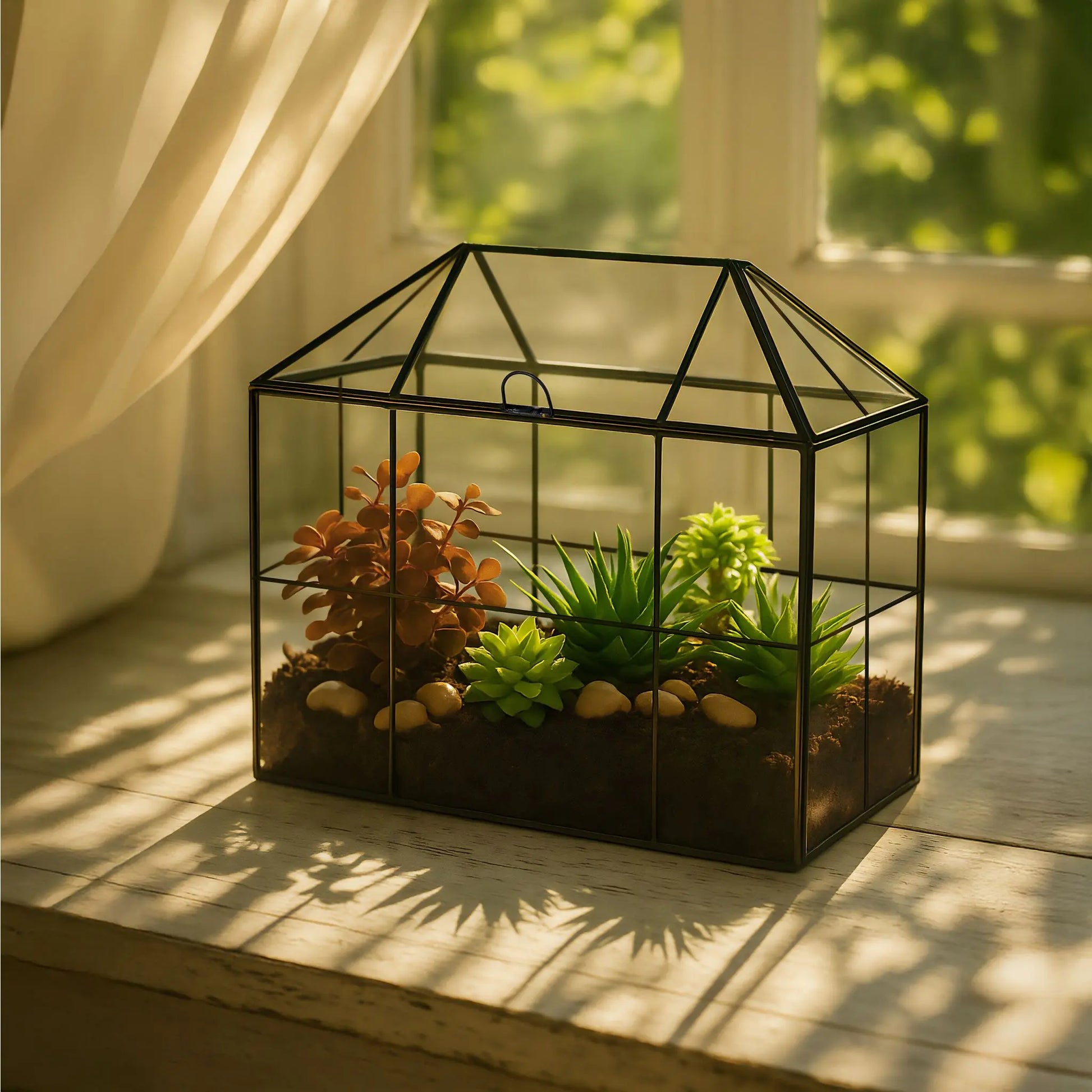 Grosses Pflanzenterrarium Glas Hausform Schwarz-Transparent von Relaxdays