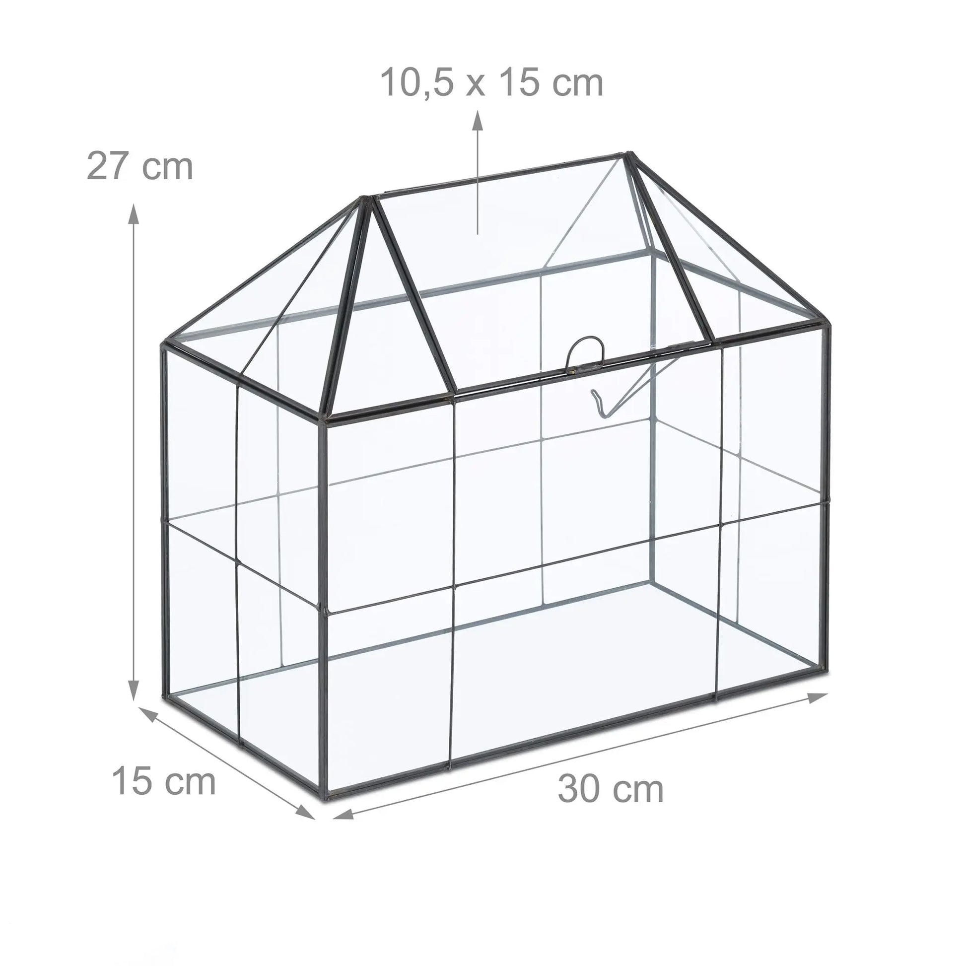 Grosses Pflanzenterrarium Glas Hausform Schwarz-Transparent von Relaxdays