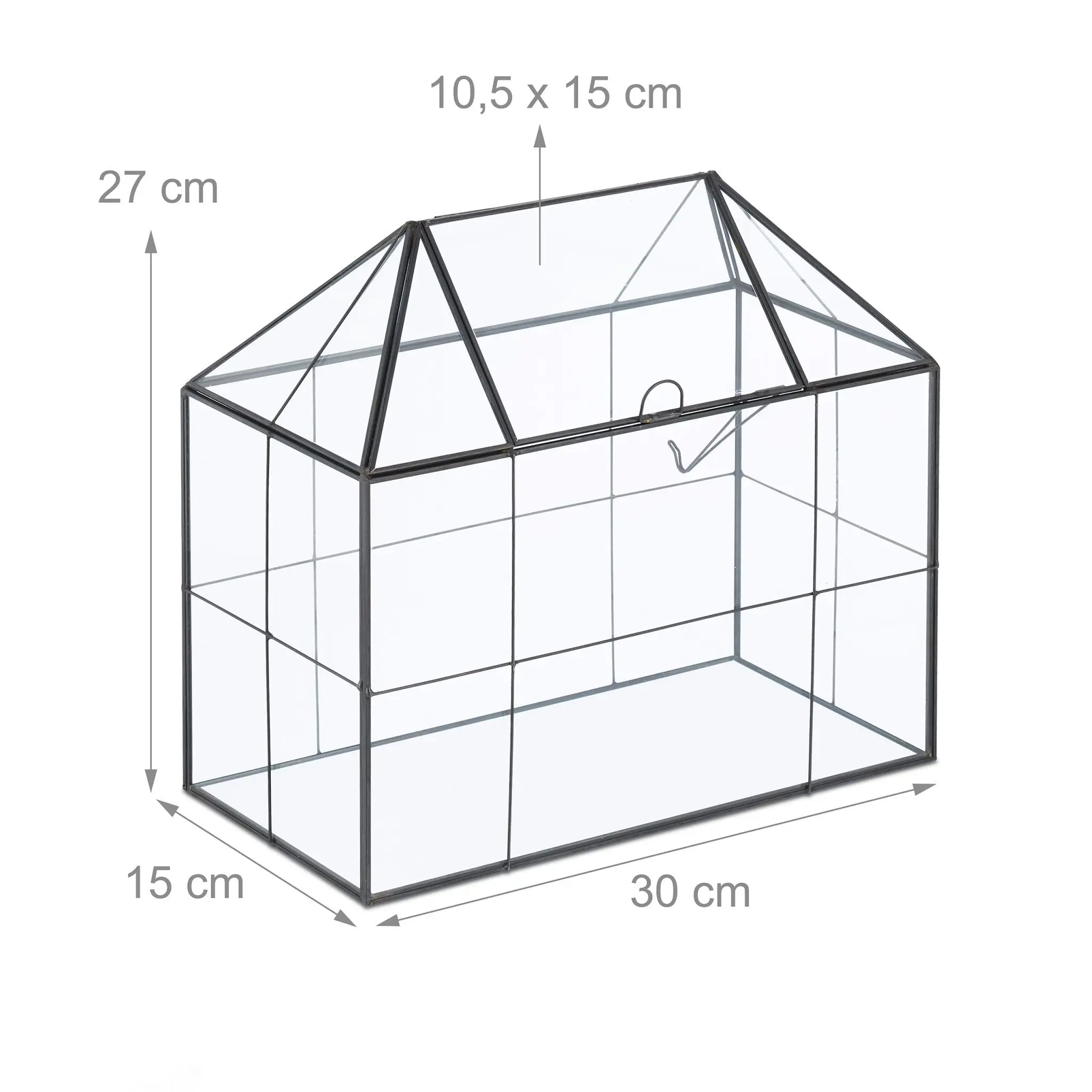 Grosses Pflanzenterrarium Glas Hausform Schwarz-Transparent von Relaxdays