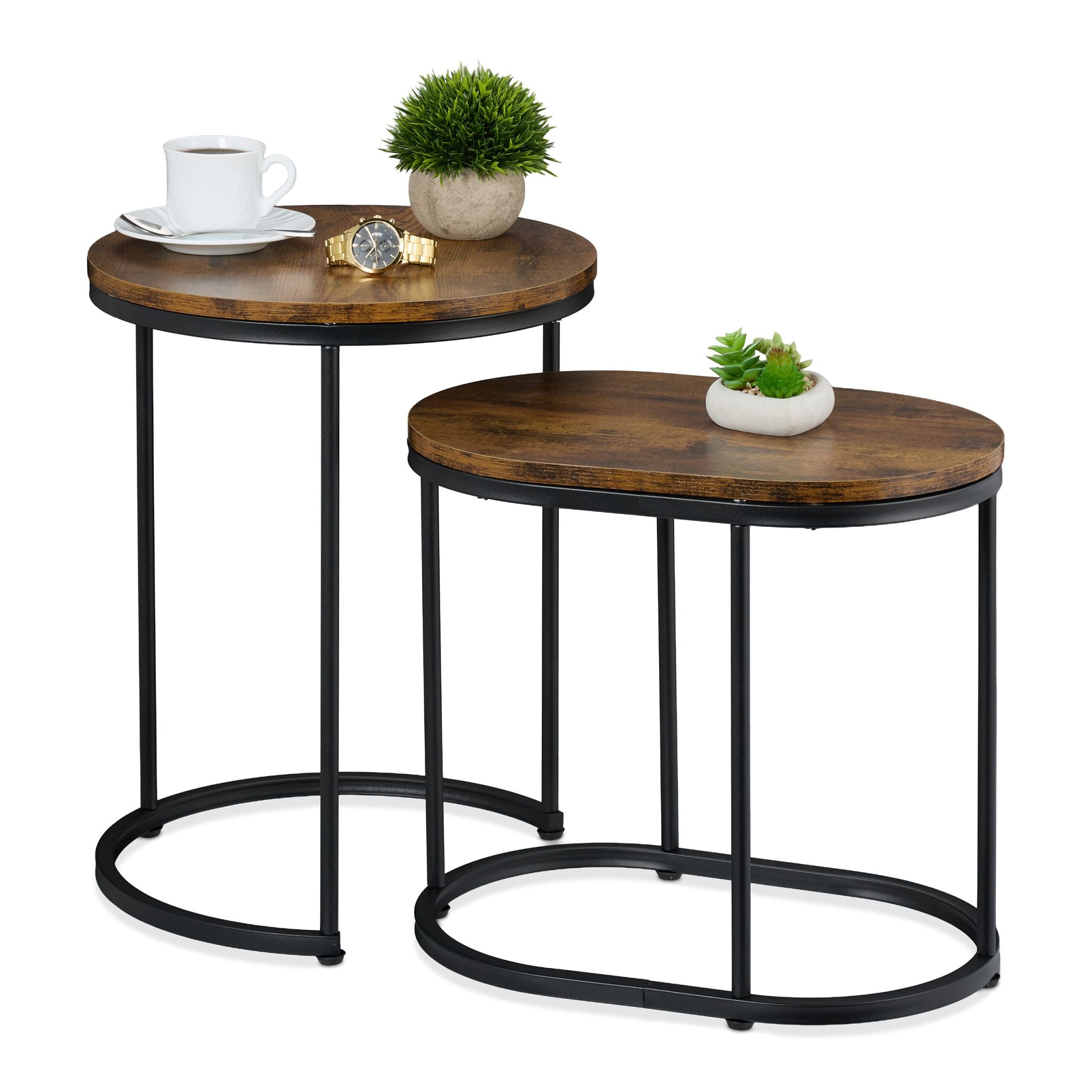 Satztisch 2er-Set Industrial Design Braun-Schwarz von Relaxdays