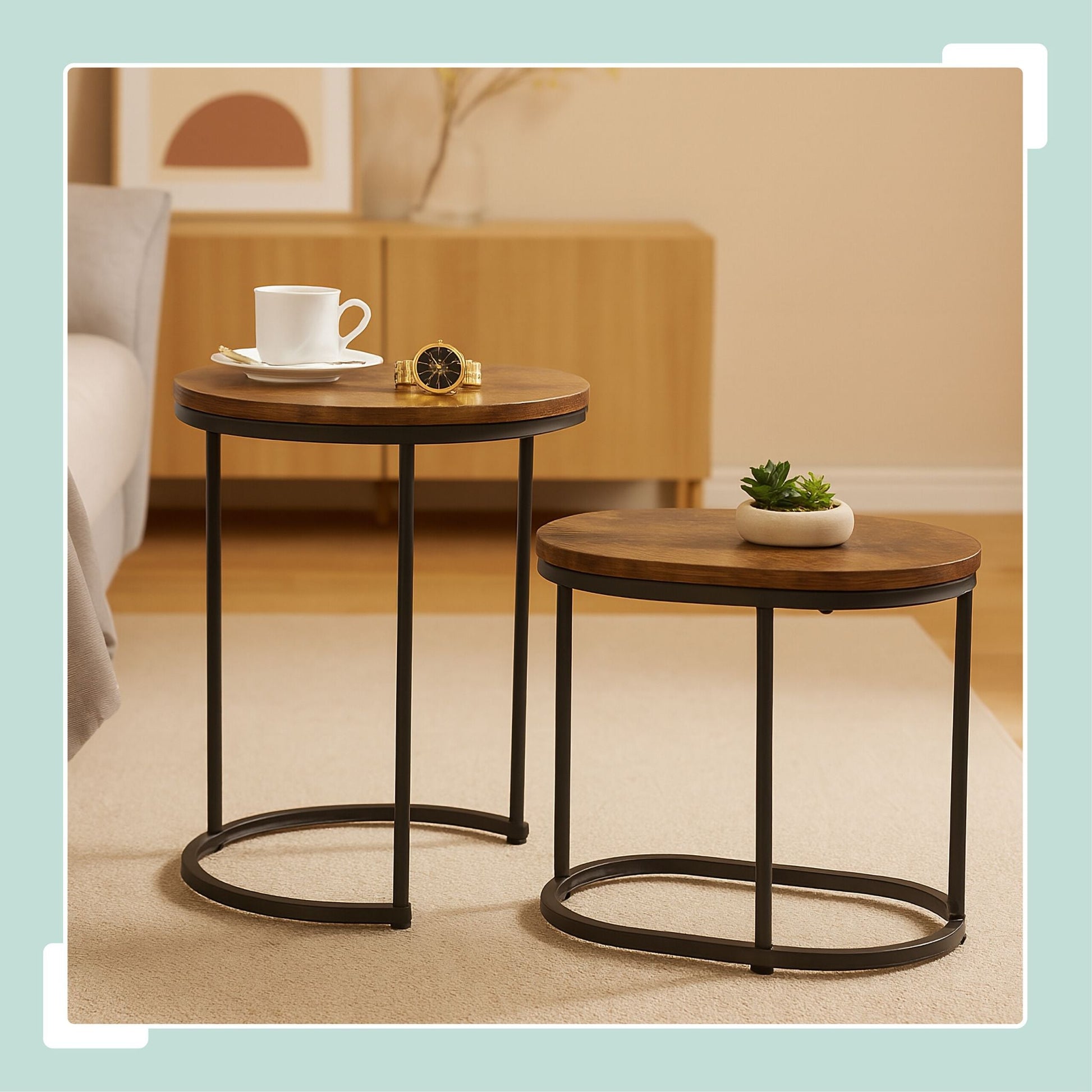 Satztisch 2er-Set Industrial Design Braun-Schwarz von Relaxdays