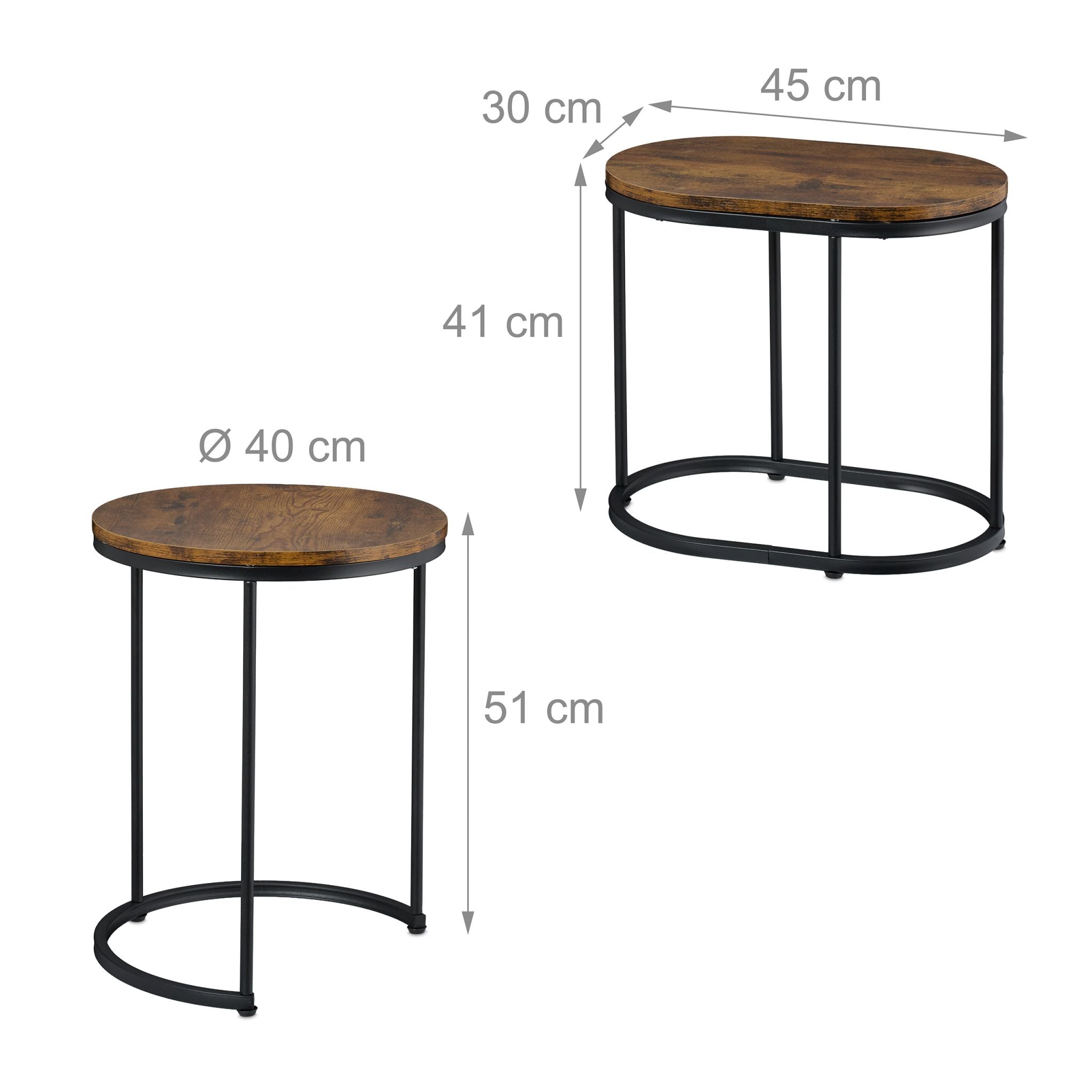 Satztisch 2er-Set Industrial Design Braun-Schwarz von Relaxdays