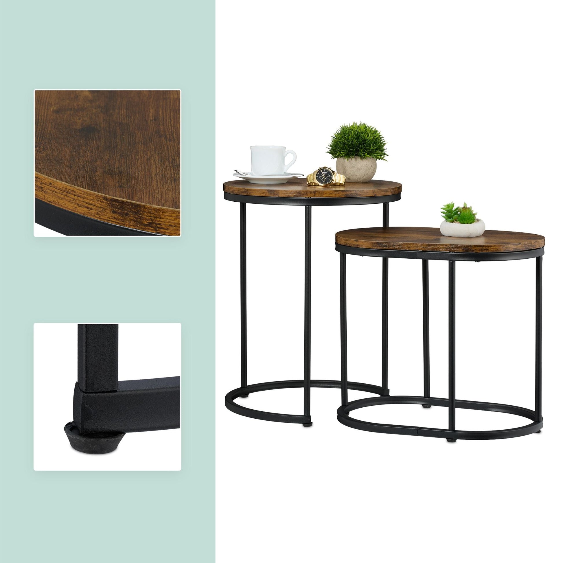 Satztisch 2er-Set Industrial Design Braun-Schwarz von Relaxdays