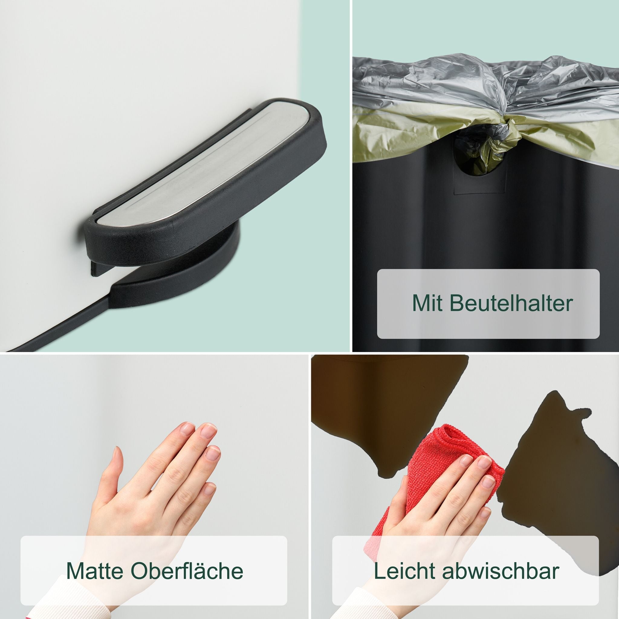 Eckiger Kosmetikeimer 6L mit Müllbeuteln Weiss-Schwarz