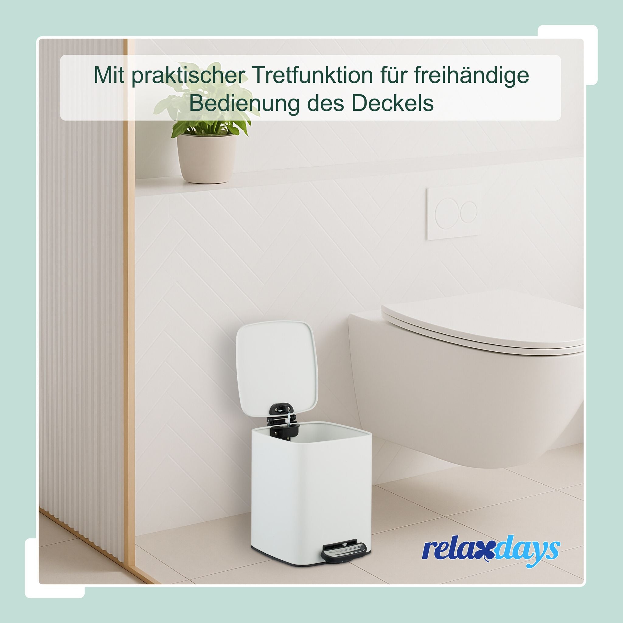 Eckiger Kosmetikeimer 6L mit Müllbeuteln Weiss-Schwarz