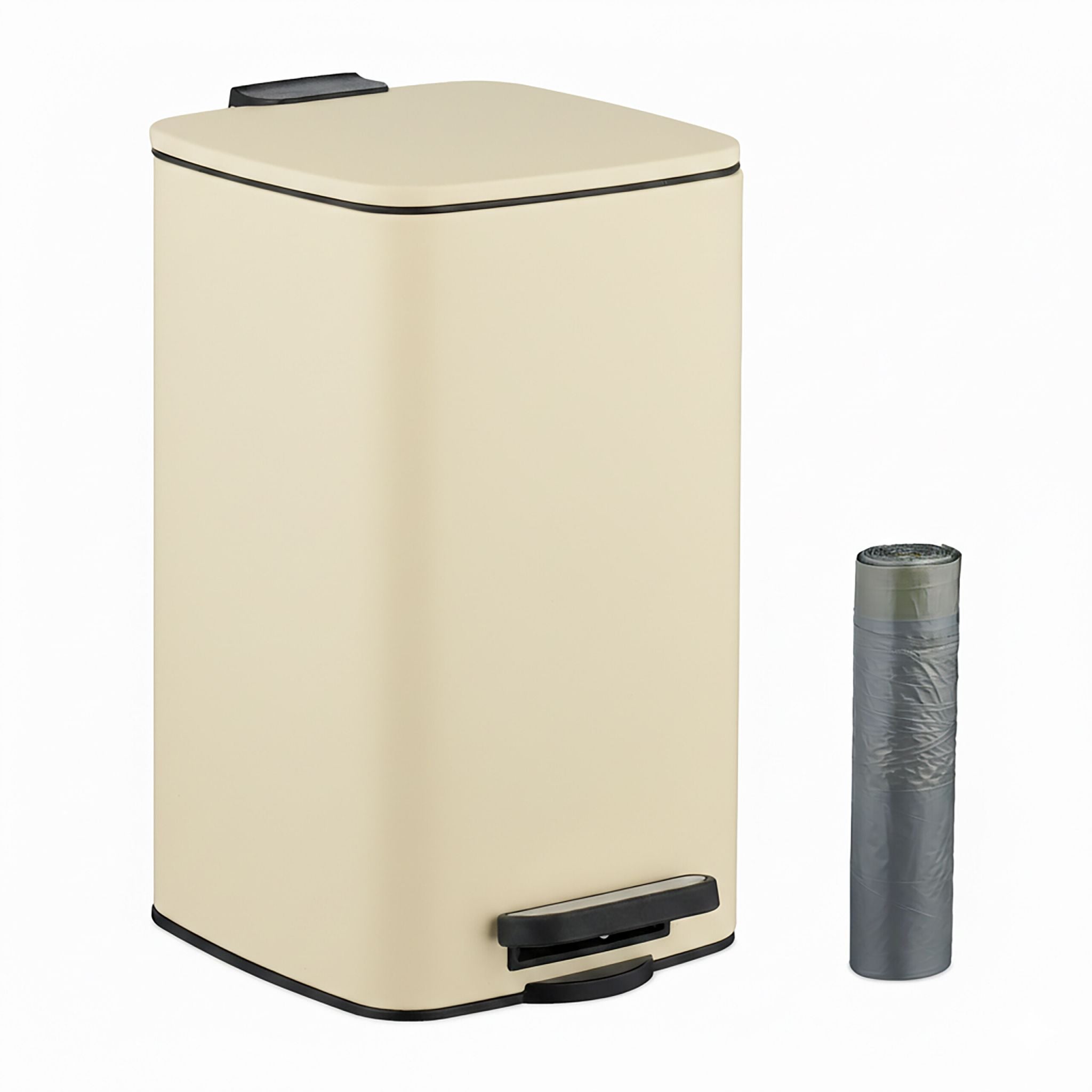 Eckiger Kosmetikeimer 8L mit Müllbeuteln Beige-Schwarz