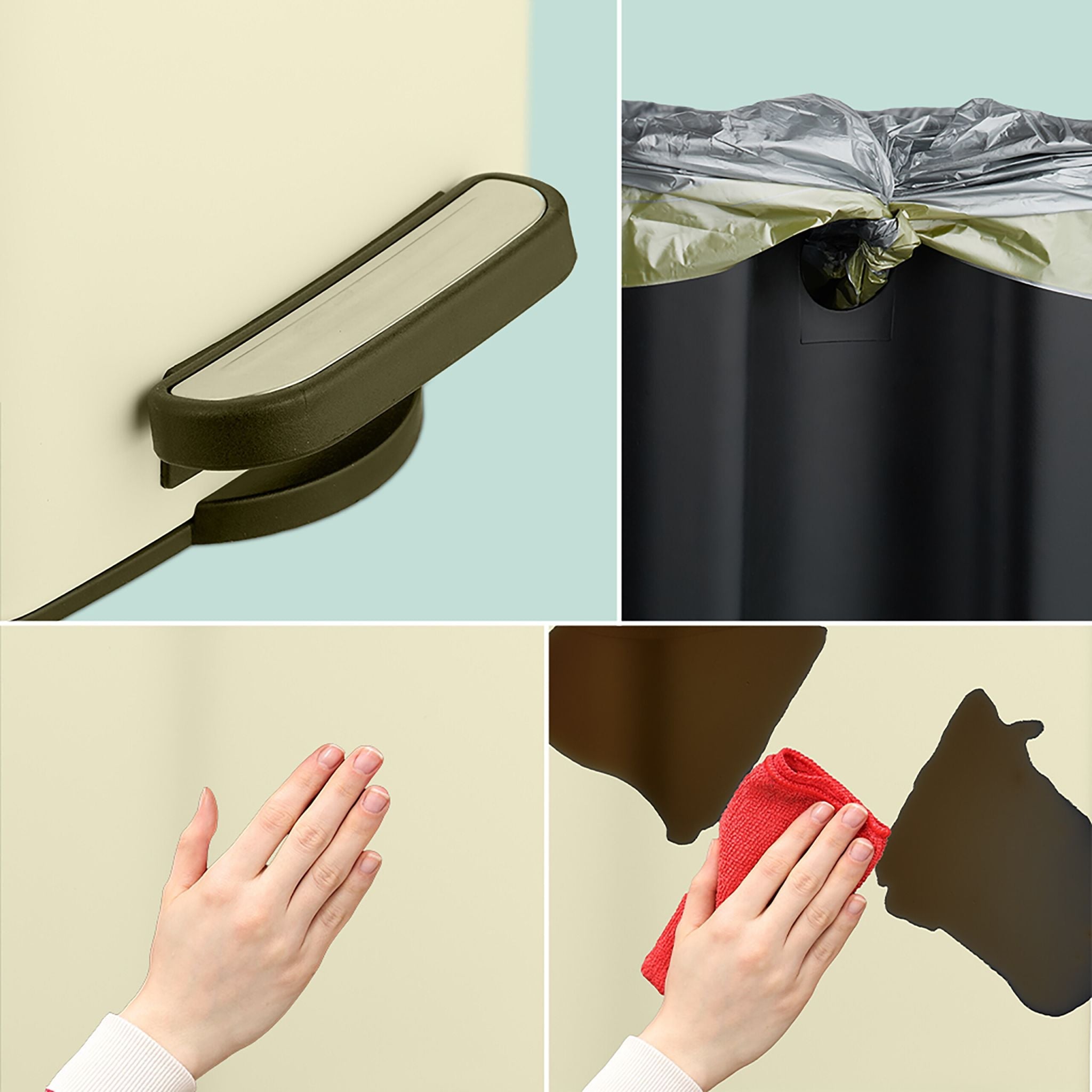 Eckiger Kosmetikeimer 8L mit Müllbeuteln Beige-Schwarz