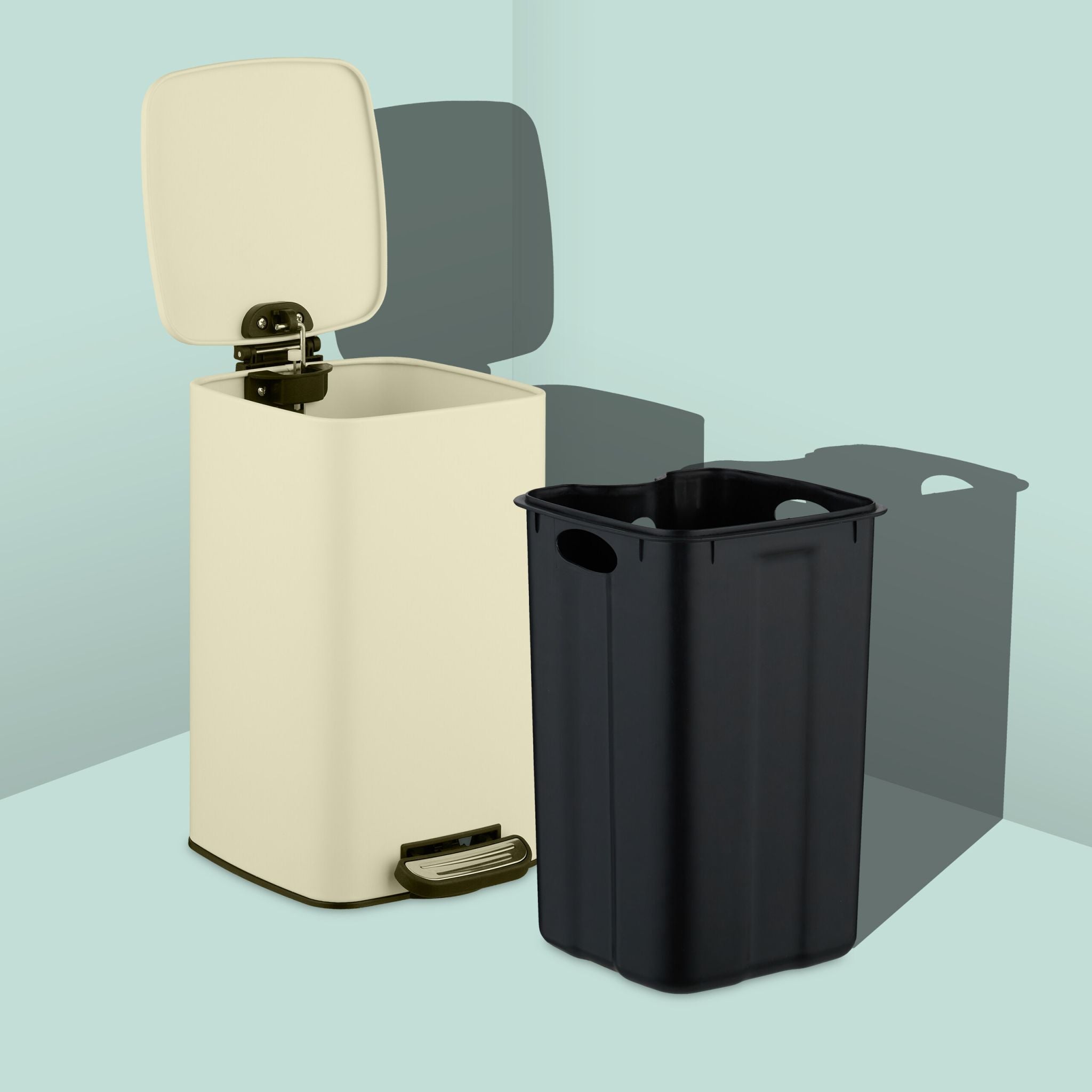 Eckiger Kosmetikeimer 8L mit Müllbeuteln Beige-Schwarz